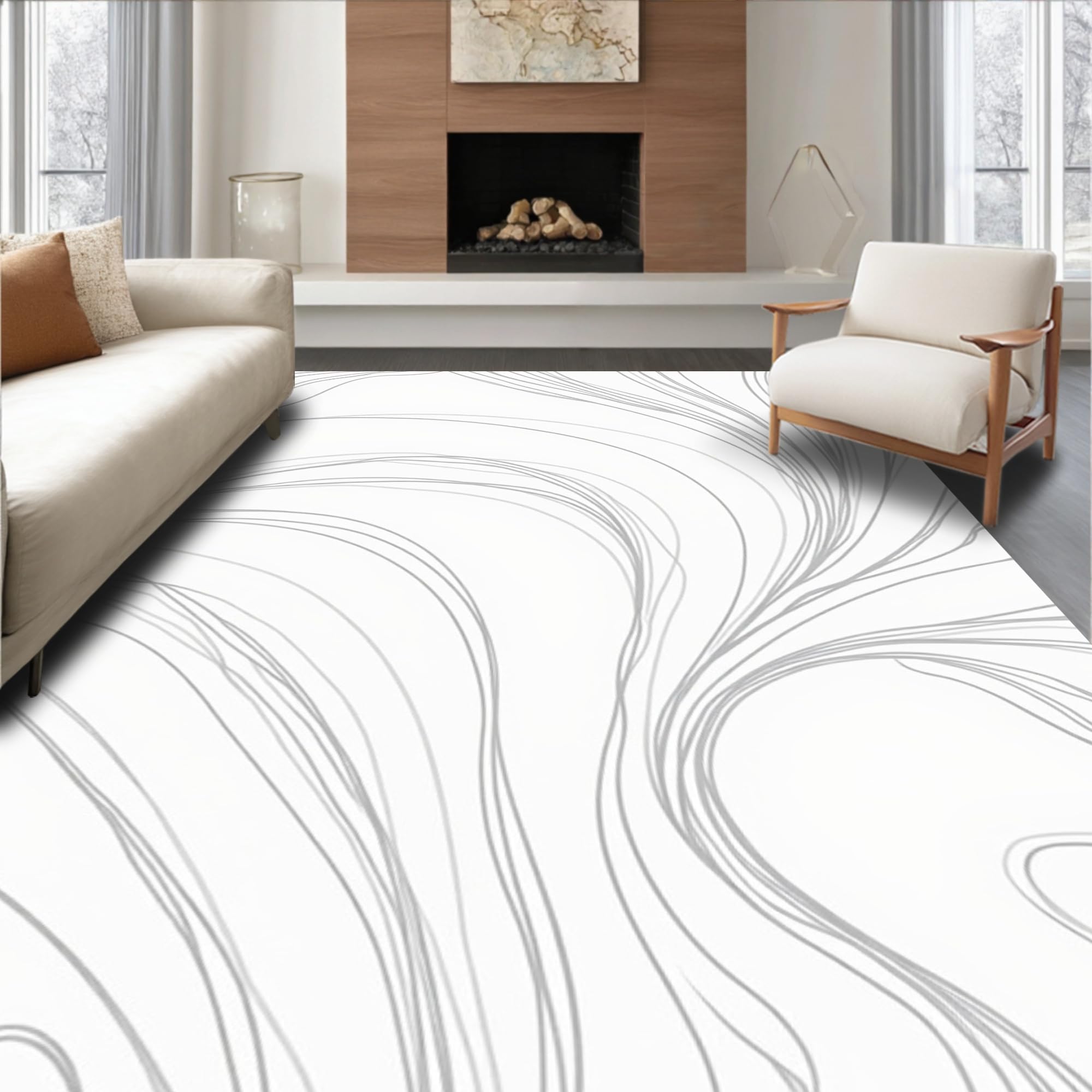 Gold 5x7 Flatwoven Area Rug, Crest Wave Design, Washable for Living Room Bedroom