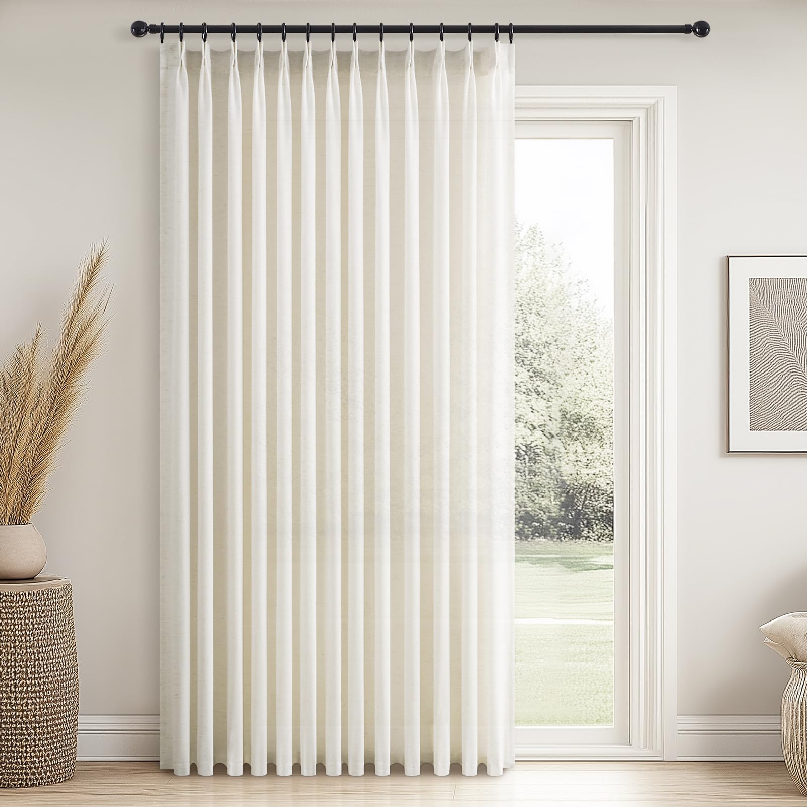 Topfinel 102 Inch Curtains 2 Panels Set,Two Packs Pinch Pleat Back Tab Linen Window Semi Sheer Privacy Thick Decorative Curtain Drapes for Living Room Bedroom,40x102 in Long,Ivory/Off White