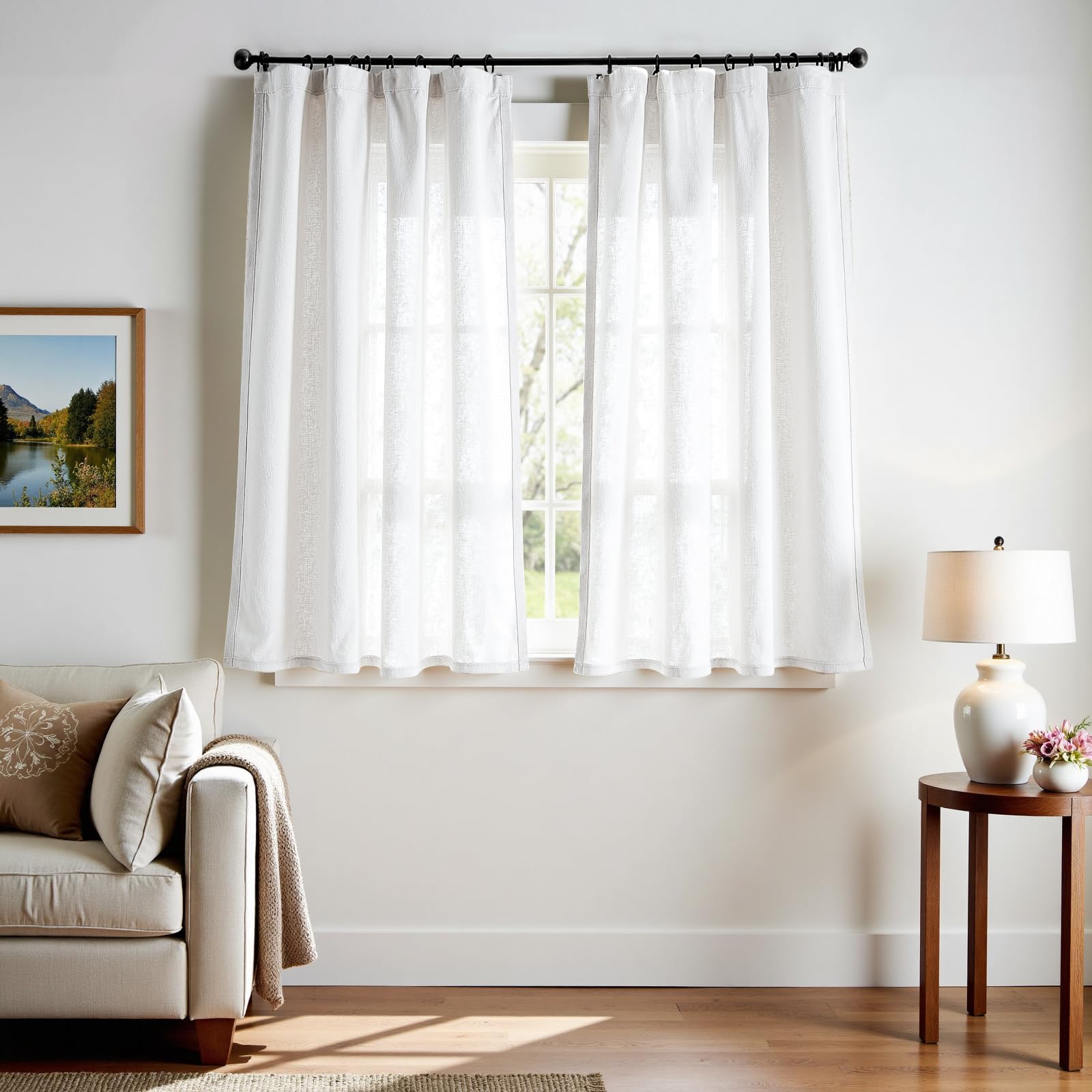Linen Curtains for Living Room Bedroom 84 Inches Long Thick Linen Textured Beige Curtains Light Filtering Natural Semi Sheer Farmhouse Window Drapes, Country Rustic Drapes 2 Panels Back Tab/Rod Pocket
