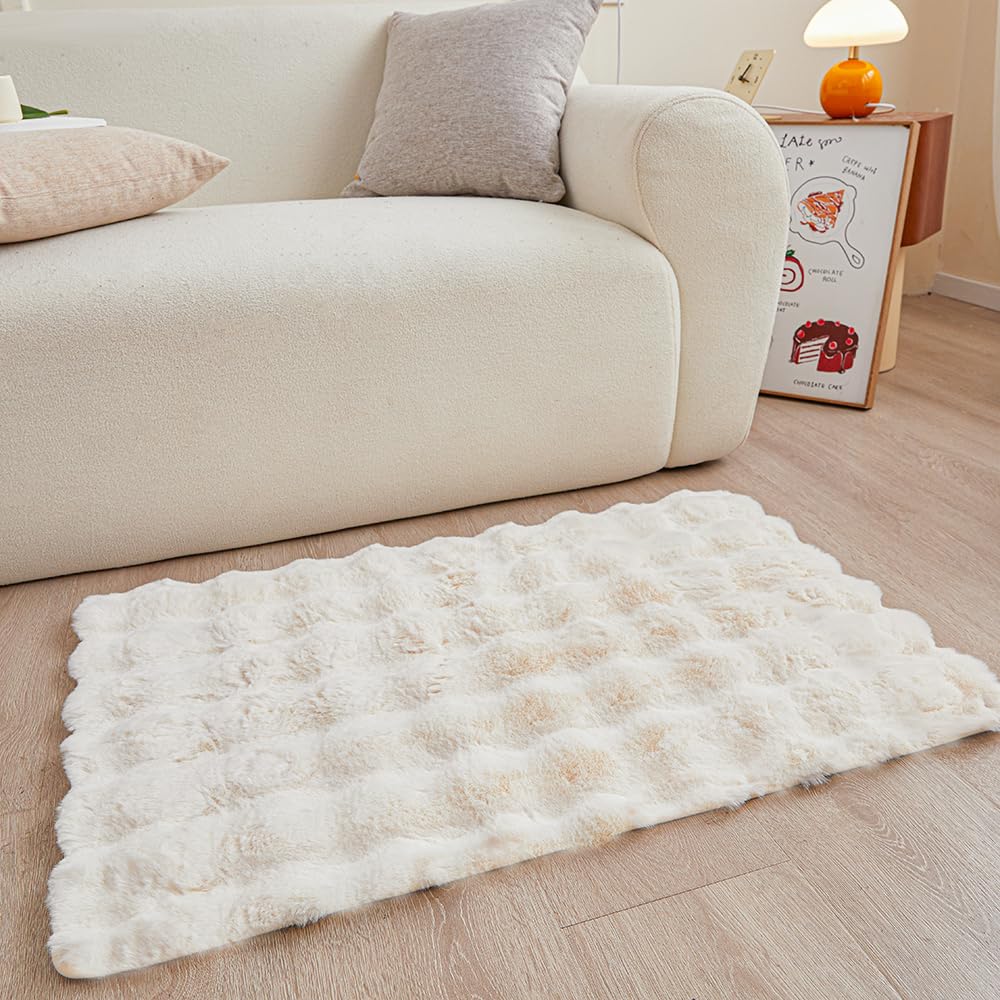 Coffee Rabbit Plush Rug 4'x6', Fluffy Shaggy Area Rug for Nursery & Kids Room, Faux Fur Carpet for Girls Bedroom, Living Room, Teen Decor