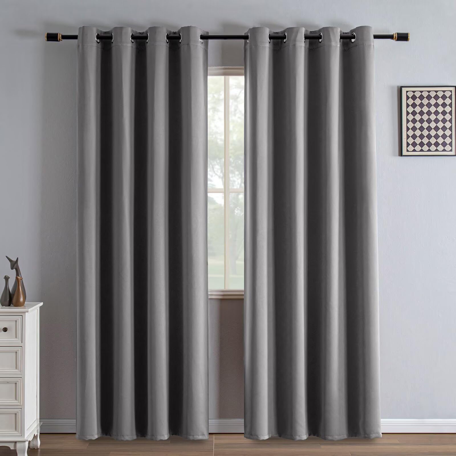 IGEMAEVE Cream Curtains 108 Inch Length 2 Panels Set, Light Filtering Curtains for Living Room 108 Inch Long, Grommet Energy Saving Semi Sheer Drapes for Bedroom Window(W52 x L108)