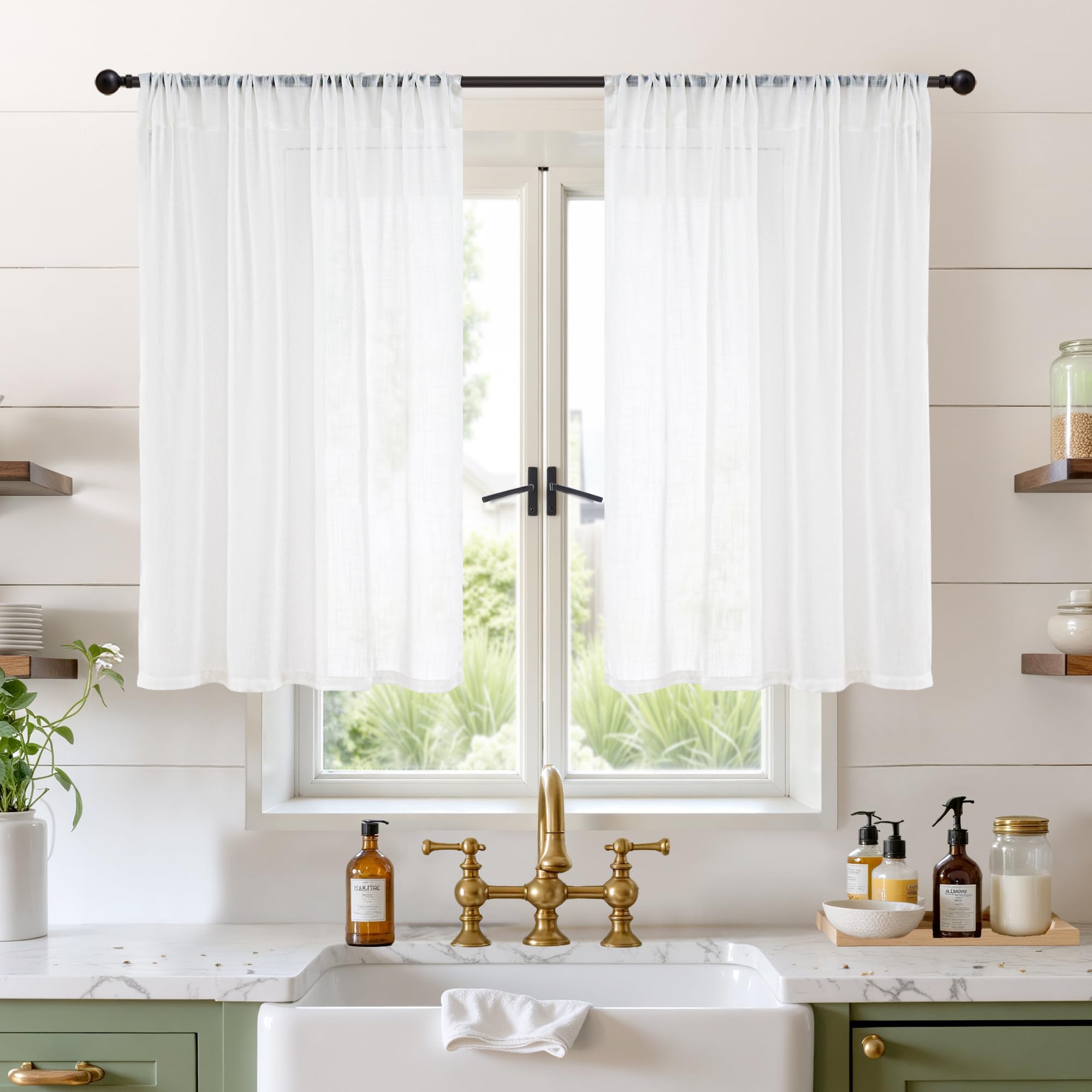 BGment 80 Inches Long Natural Linen Curtains 2 Panels Set - Burlap Light Filtering Window Drapes with Rod Pocket Semi Sheer for Farmhouse Bedroom Decor Rustic, 52 Inch Wide Each Panel