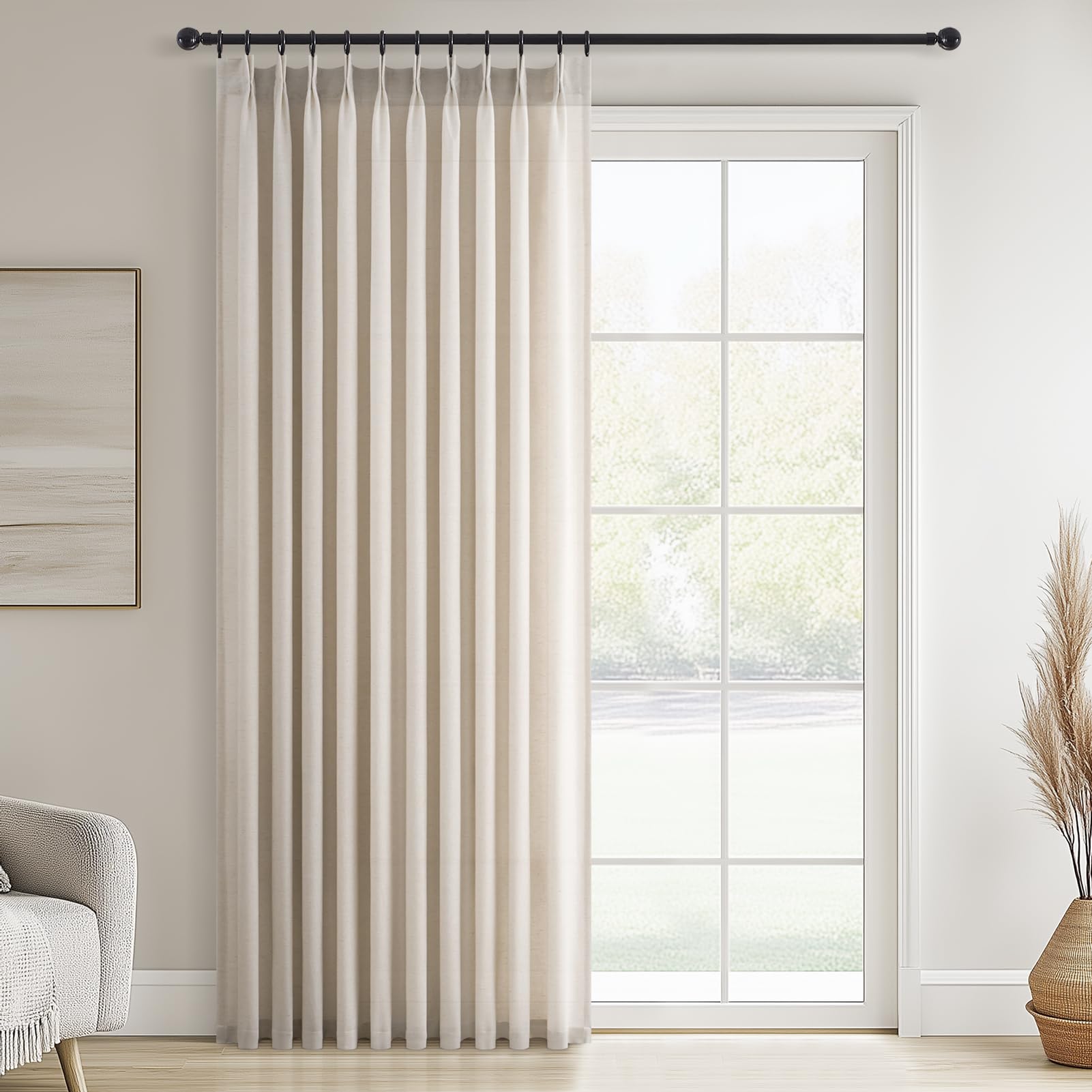 Topfinel 102 Inch Curtains 2 Panels Set,Two Packs Pinch Pleat Back Tab Linen Window Semi Sheer Privacy Thick Decorative Curtain Drapes for Living Room Bedroom,40x102 in Long,Ivory/Off White
