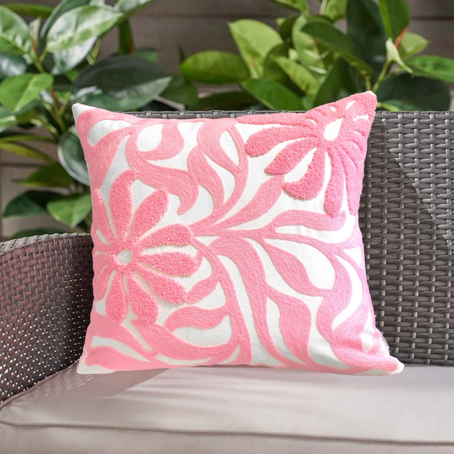 Navy Blue Boho Geometric Pillow Covers 18x18", Set of 2 Embroidered Cotton Cushion Cases