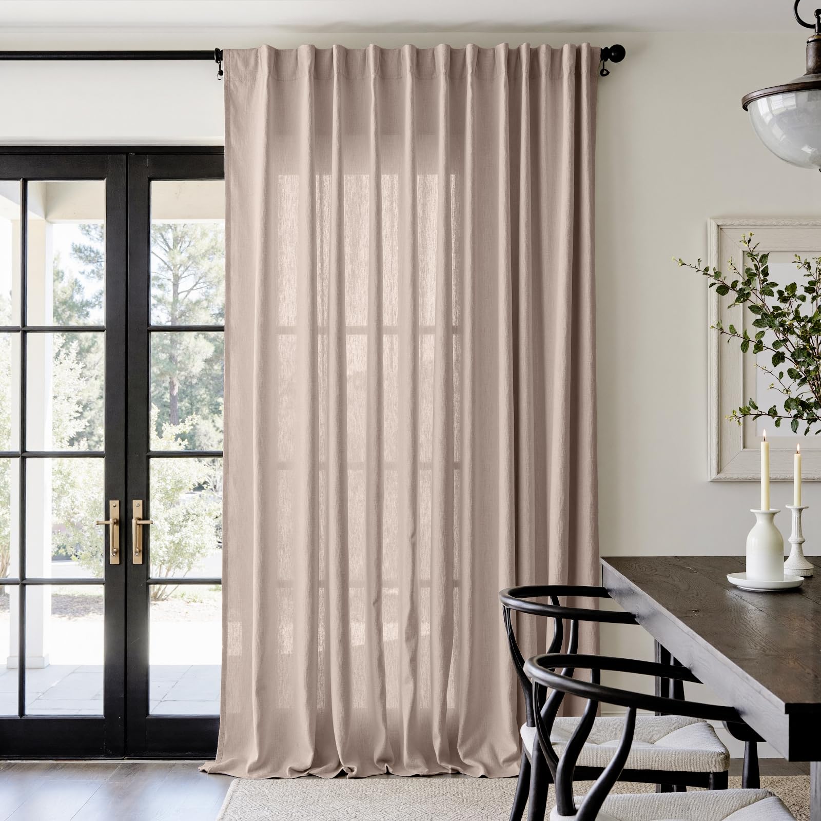 Linen Curtains for Living Room Bedroom 84 Inches Long Thick Linen Textured Beige Curtains Light Filtering Natural Semi Sheer Farmhouse Window Drapes, Country Rustic Drapes 2 Panels Back Tab/Rod Pocket