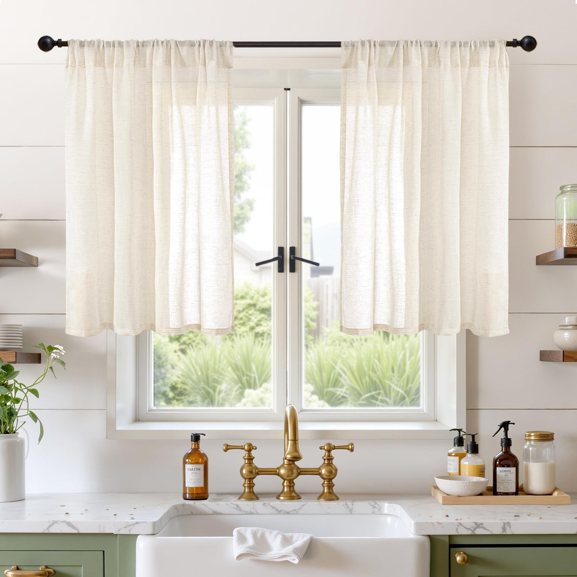 BGment 80 Inches Long Natural Linen Curtains 2 Panels Set - Burlap Light Filtering Window Drapes with Rod Pocket Semi Sheer for Farmhouse Bedroom Decor Rustic, 52 Inch Wide Each Panel