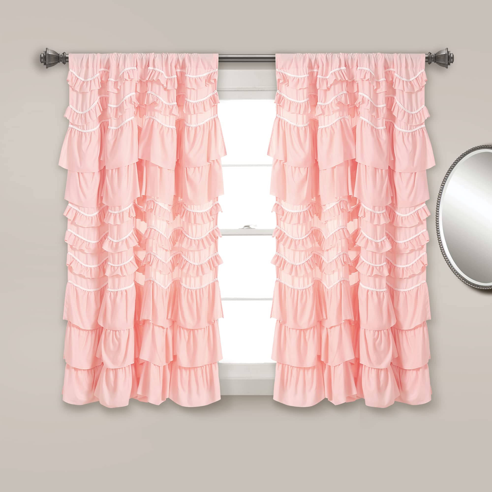 Lush Decor Kemmy Light Filtering Window Curtain Panel Single 52" W x 84" L Ivory - Drapes - Ruffled Curtains for Bedroom - Cream Curtains - Coquette Decor