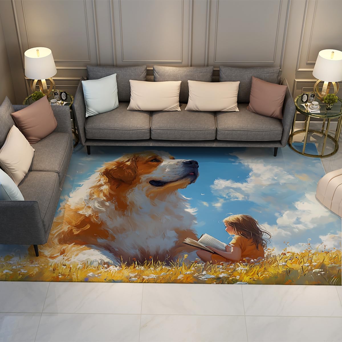 Abstract Line Area Rug 4×6ft, Foldable Stain Resistant Mat for Home & Office