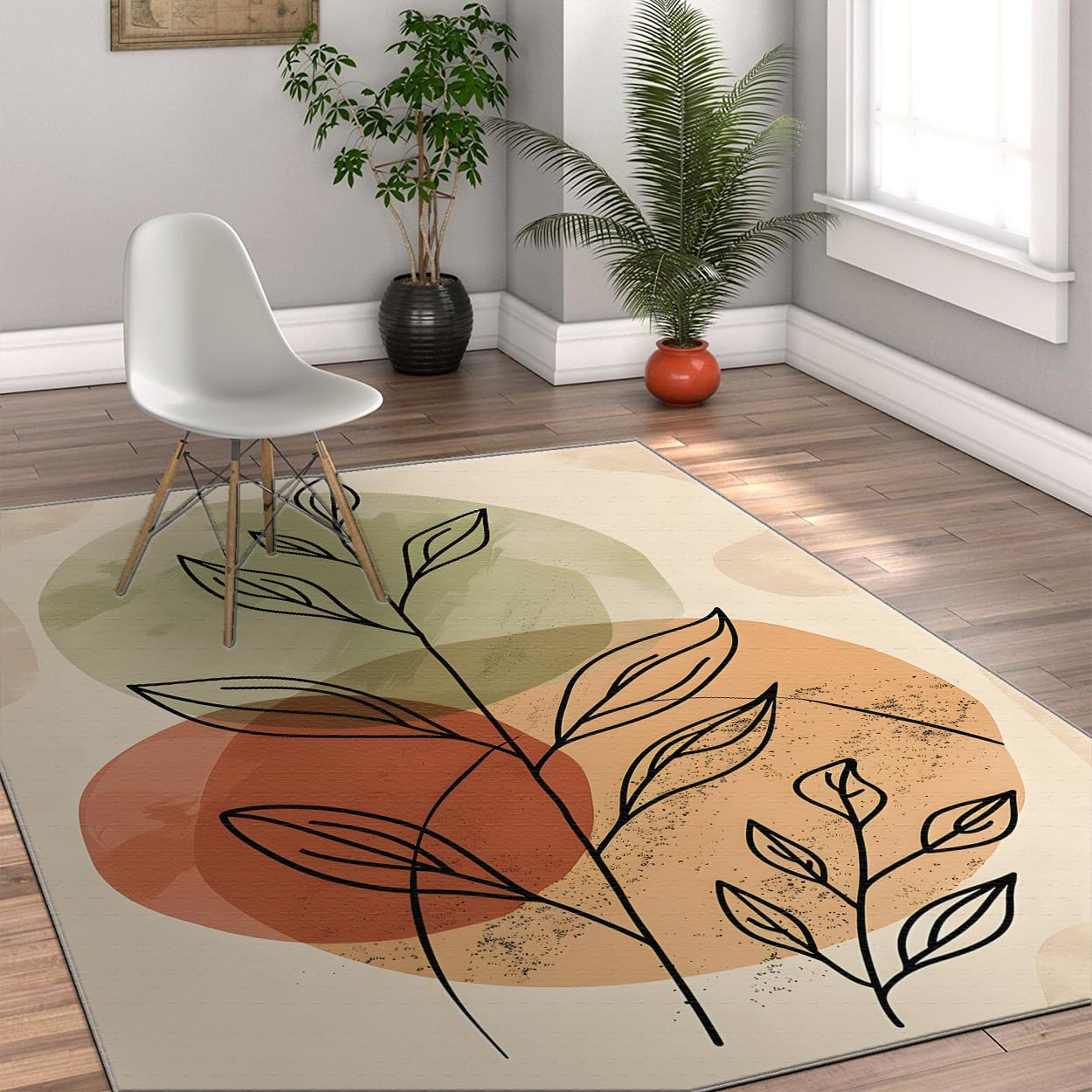 Modern Abstract 6x8ft Area Rugs Boho Area Rug Geometric Pattern Non Slip Rug Nordic Washable Foldable Rugs Low Pile Lightweight Floor Carpet for Living Room Bedroom Nursery Classroom