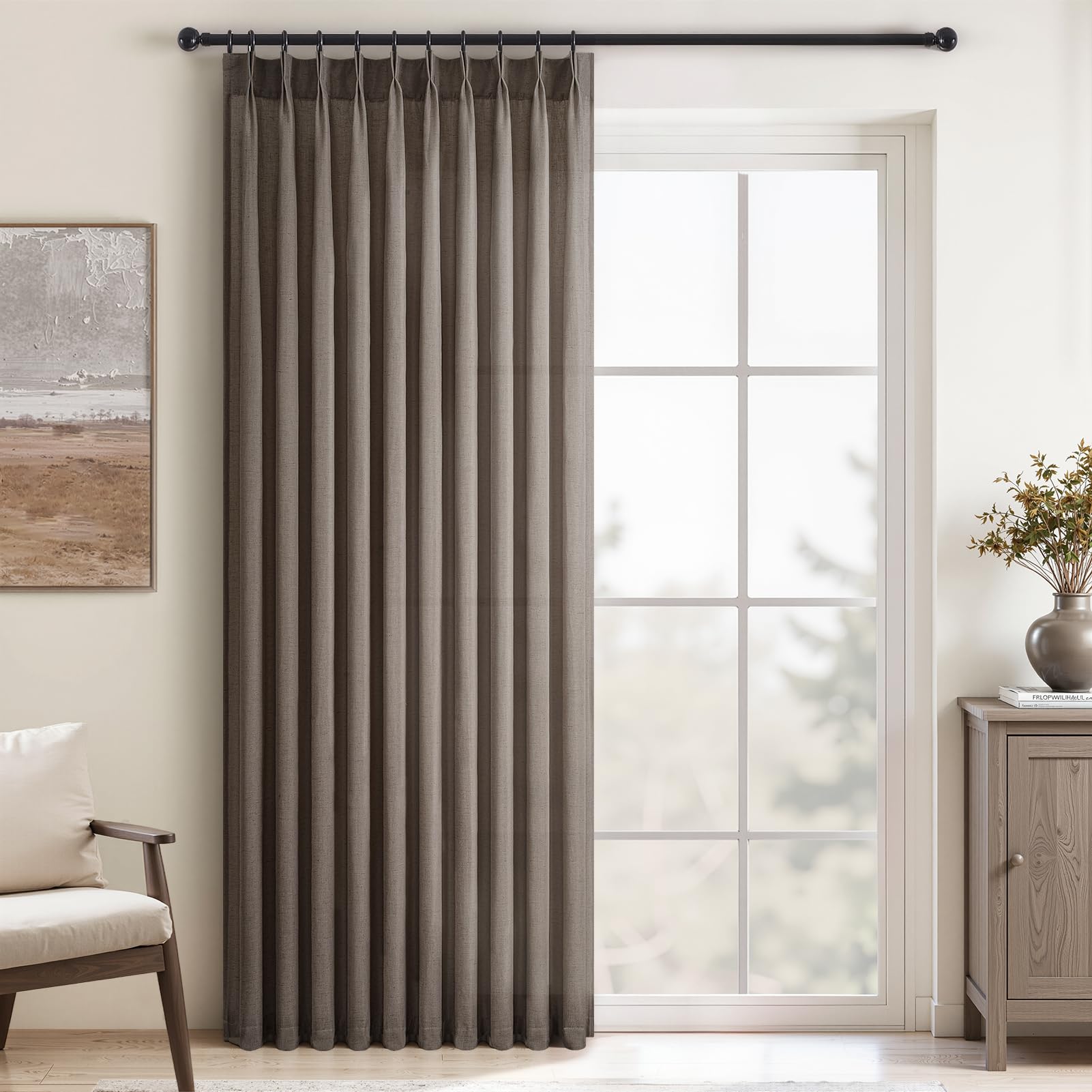 Topfinel 102 Inch Curtains 2 Panels Set,Two Packs Pinch Pleat Back Tab Linen Window Semi Sheer Privacy Thick Decorative Curtain Drapes for Living Room Bedroom,40x102 in Long,Ivory/Off White