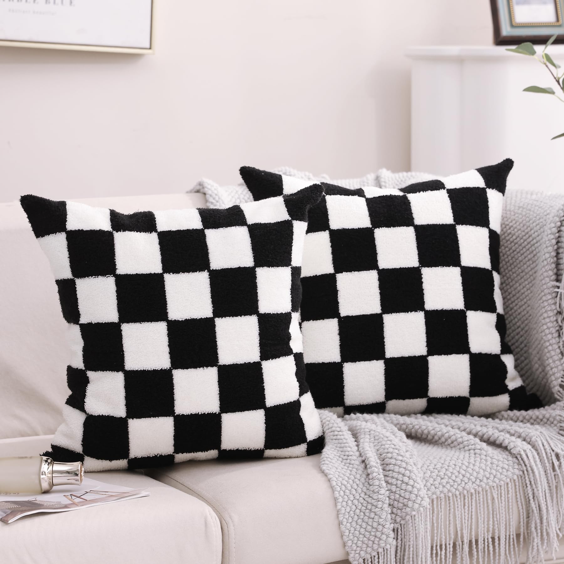 Navy Blue Boho Geometric Pillow Covers 18x18", Set of 2 Embroidered Cotton Cushion Cases