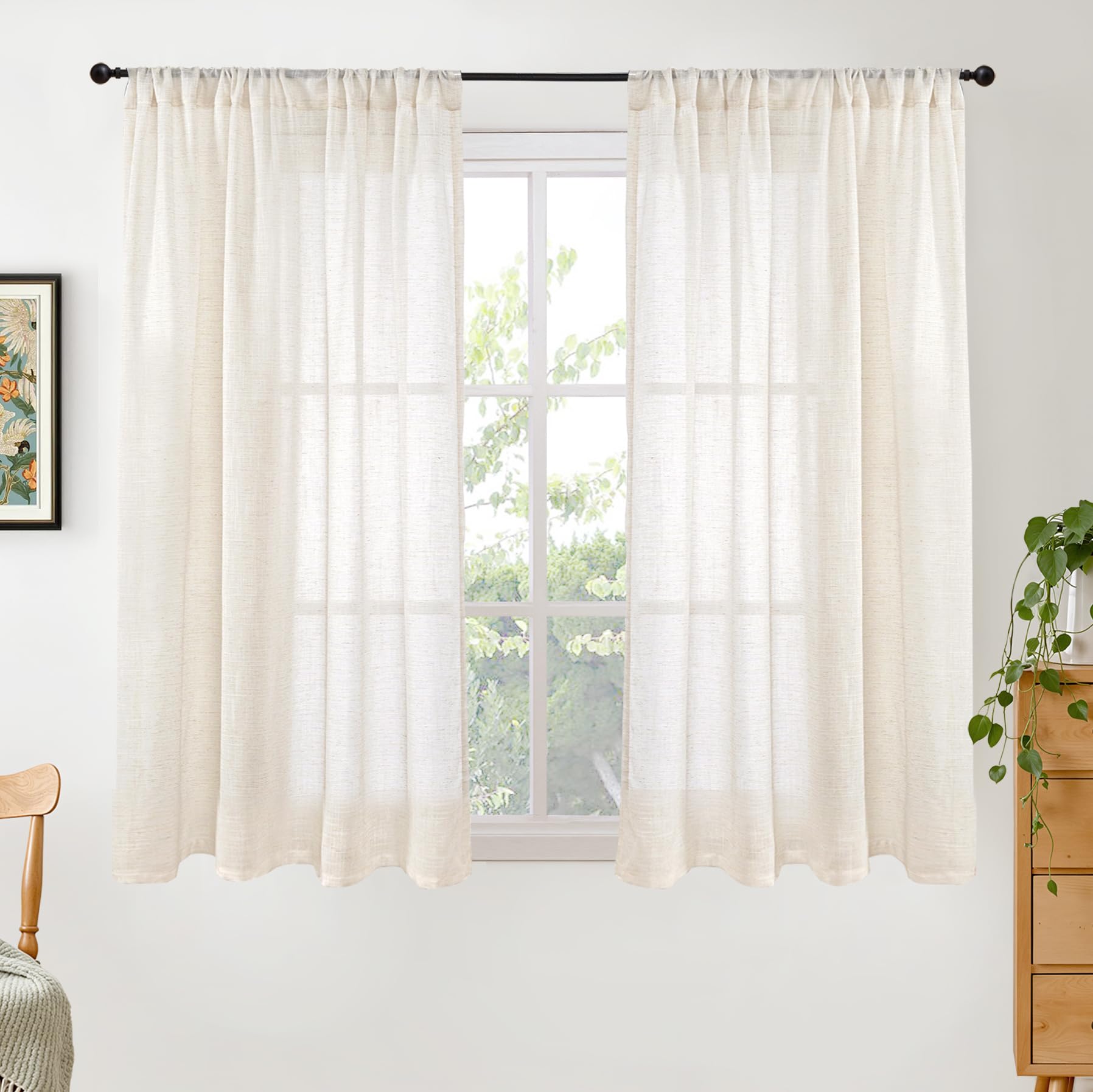 BGment 80 Inches Long Natural Linen Curtains 2 Panels Set - Burlap Light Filtering Window Drapes with Rod Pocket Semi Sheer for Farmhouse Bedroom Decor Rustic, 52 Inch Wide Each Panel
