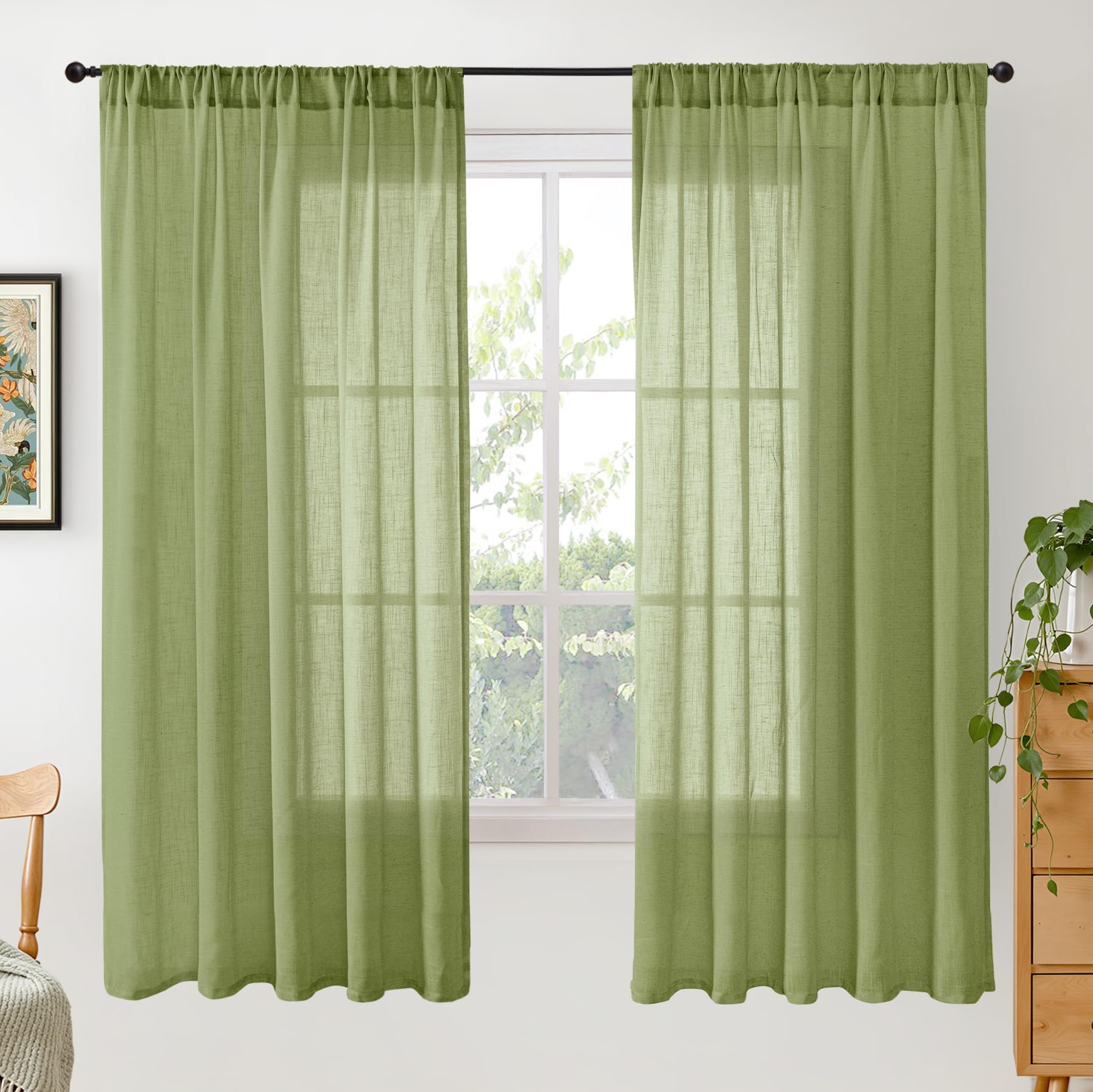 BGment 80 Inches Long Natural Linen Curtains 2 Panels Set - Burlap Light Filtering Window Drapes with Rod Pocket Semi Sheer for Farmhouse Bedroom Decor Rustic, 52 Inch Wide Each Panel