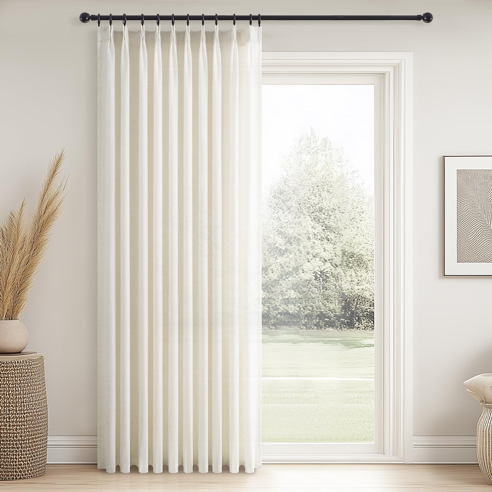 Topfinel 102 Inch Curtains 2 Panels Set,Two Packs Pinch Pleat Back Tab Linen Window Semi Sheer Privacy Thick Decorative Curtain Drapes for Living Room Bedroom,40x102 in Long,Ivory/Off White