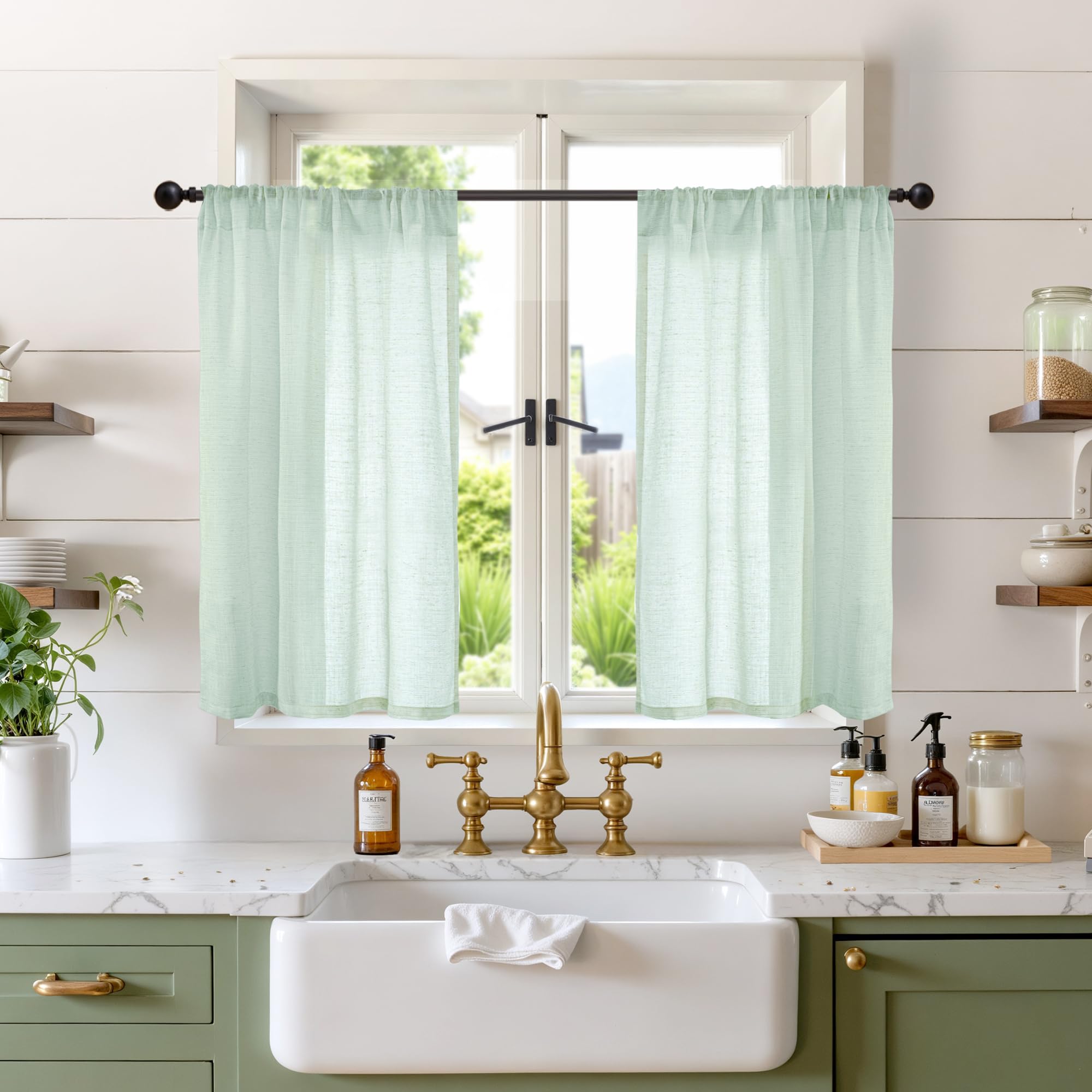 BGment 80 Inches Long Natural Linen Curtains 2 Panels Set - Burlap Light Filtering Window Drapes with Rod Pocket Semi Sheer for Farmhouse Bedroom Decor Rustic, 52 Inch Wide Each Panel