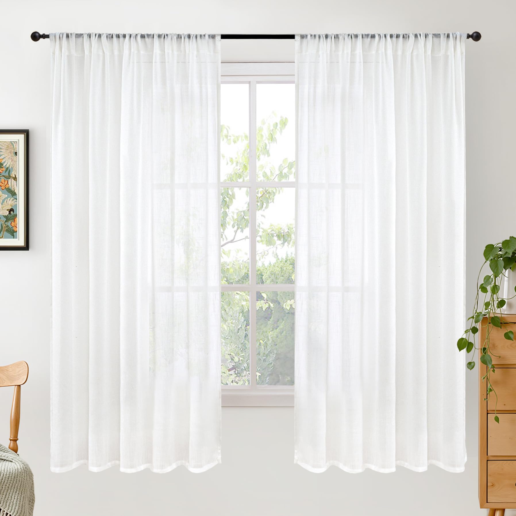 BGment 80 Inches Long Natural Linen Curtains 2 Panels Set - Burlap Light Filtering Window Drapes with Rod Pocket Semi Sheer for Farmhouse Bedroom Decor Rustic, 52 Inch Wide Each Panel