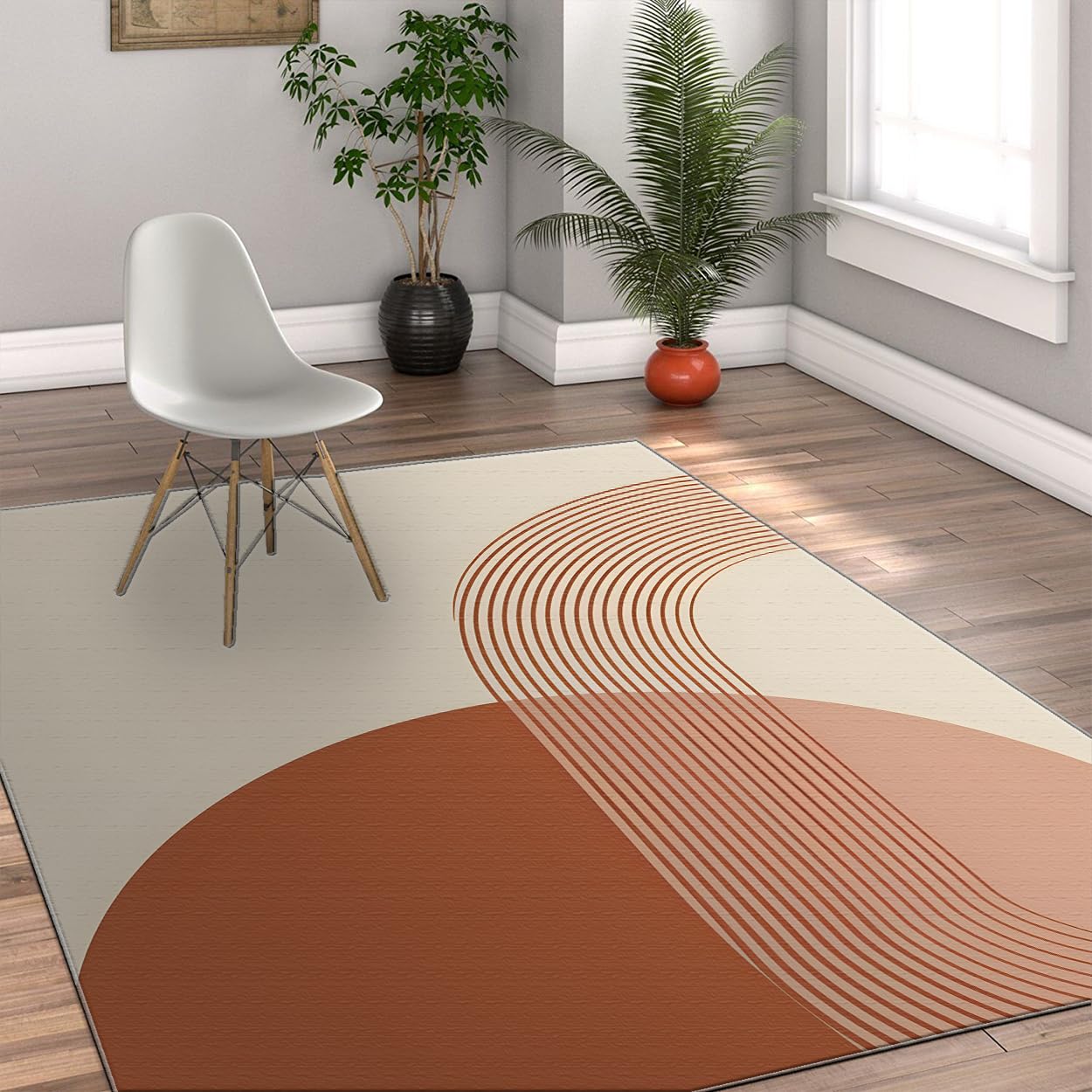Abstract Line Area Rug 4×6ft, Foldable Stain Resistant Mat for Home & Office