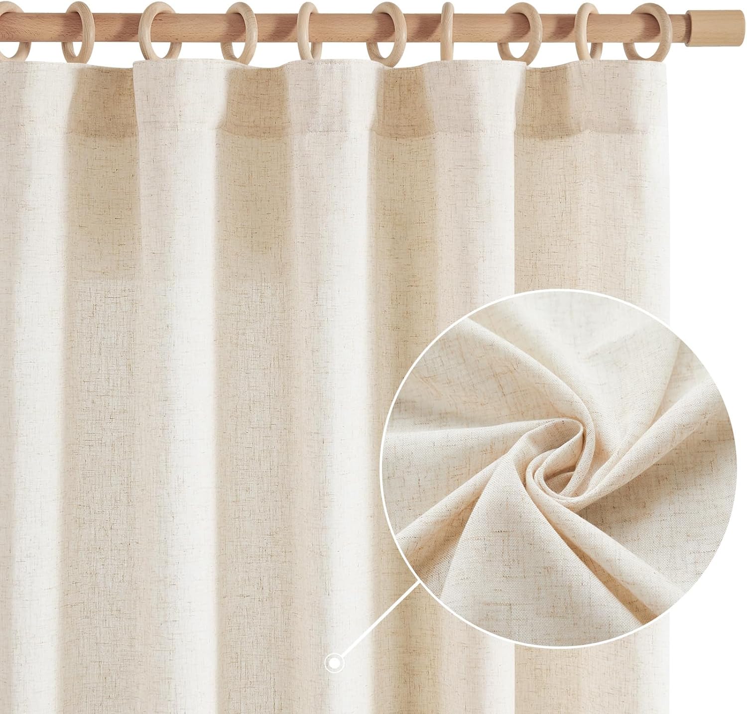 Linen Curtains for Living Room Bedroom 84 Inches Long Thick Linen Textured Beige Curtains Light Filtering Natural Semi Sheer Farmhouse Window Drapes, Country Rustic Drapes 2 Panels Back Tab/Rod Pocket