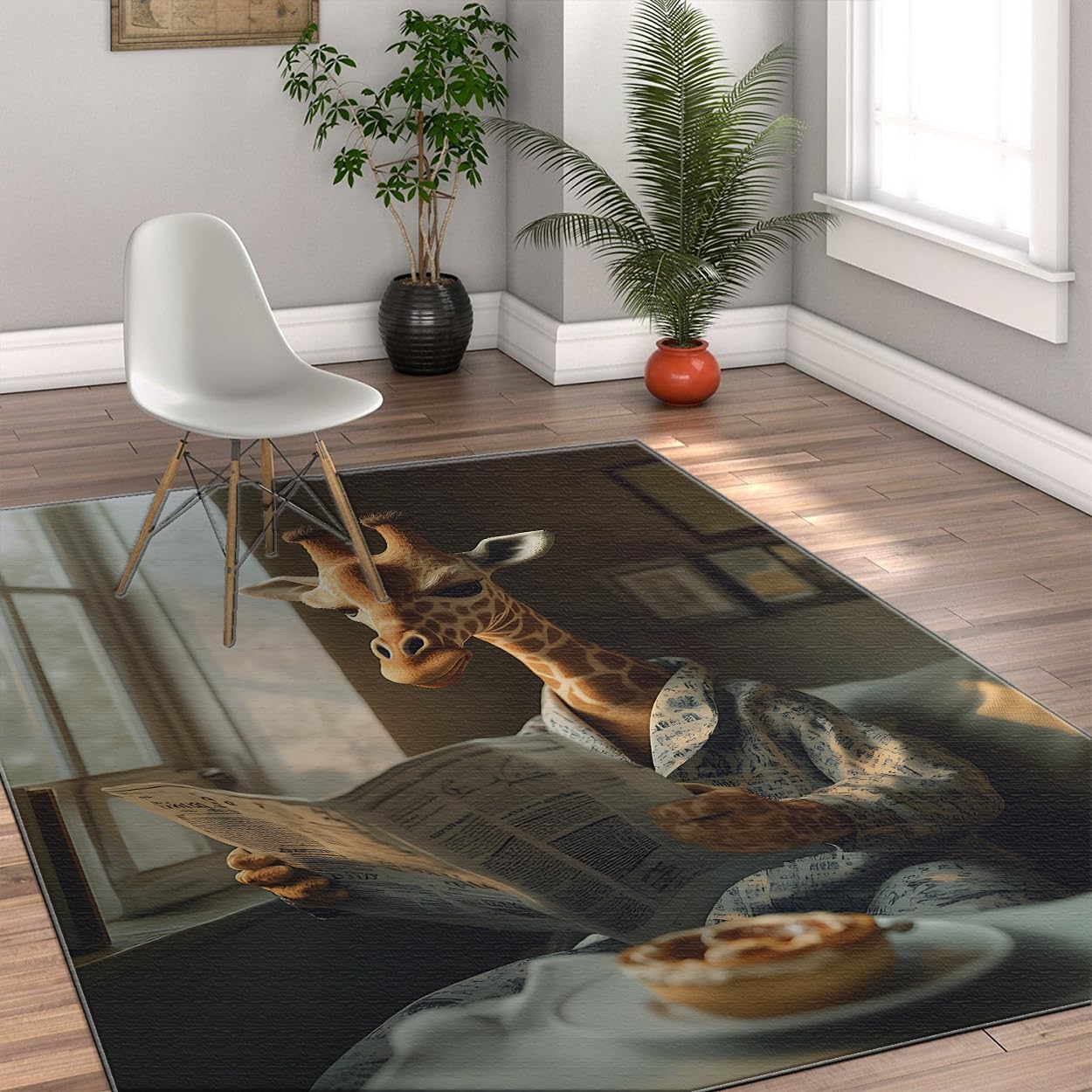 Abstract Line Area Rug 4×6ft, Foldable Stain Resistant Mat for Home & Office