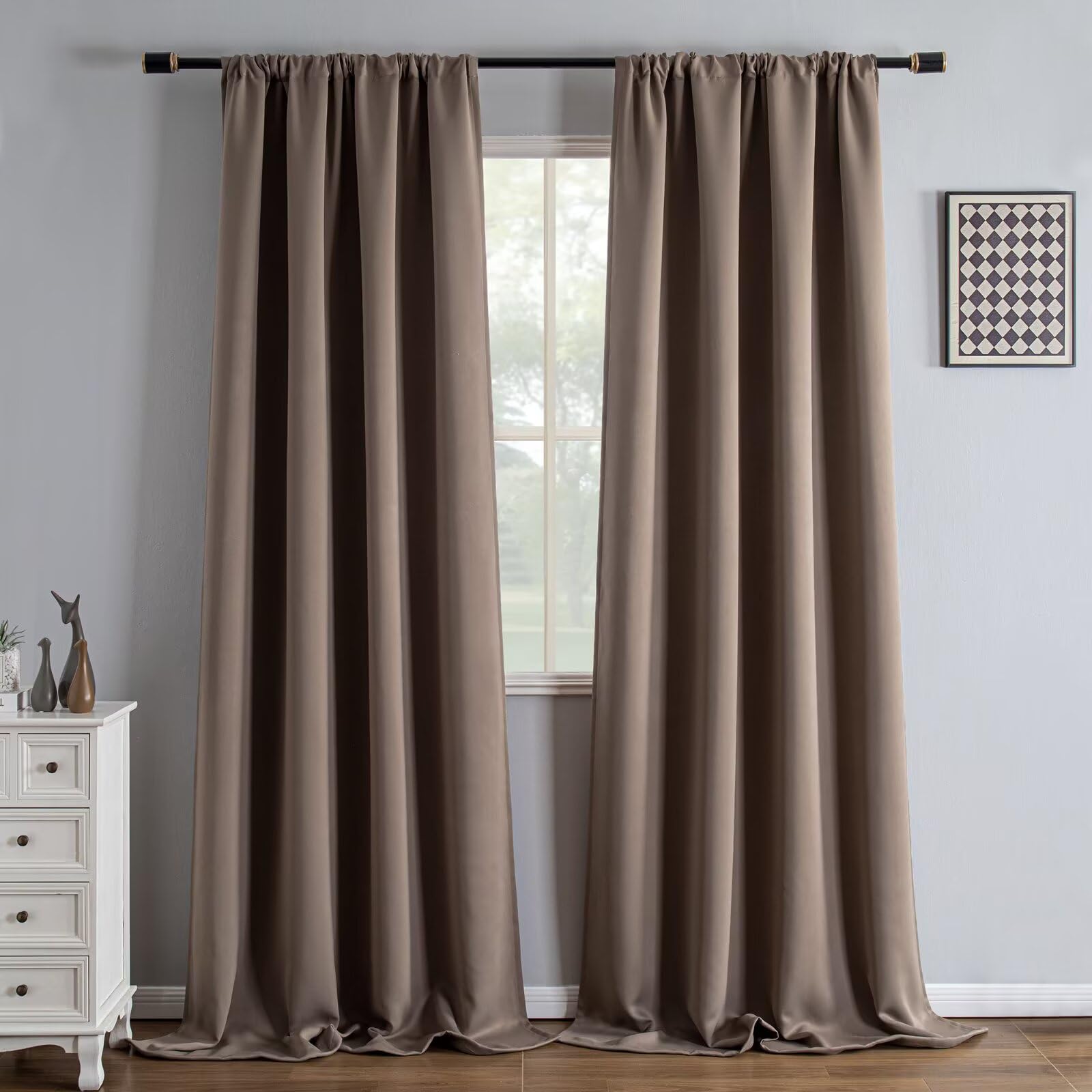 IGEMAEVE Cream Curtains 108 Inch Length 2 Panels Set, Light Filtering Curtains for Living Room 108 Inch Long, Grommet Energy Saving Semi Sheer Drapes for Bedroom Window(W52 x L108)