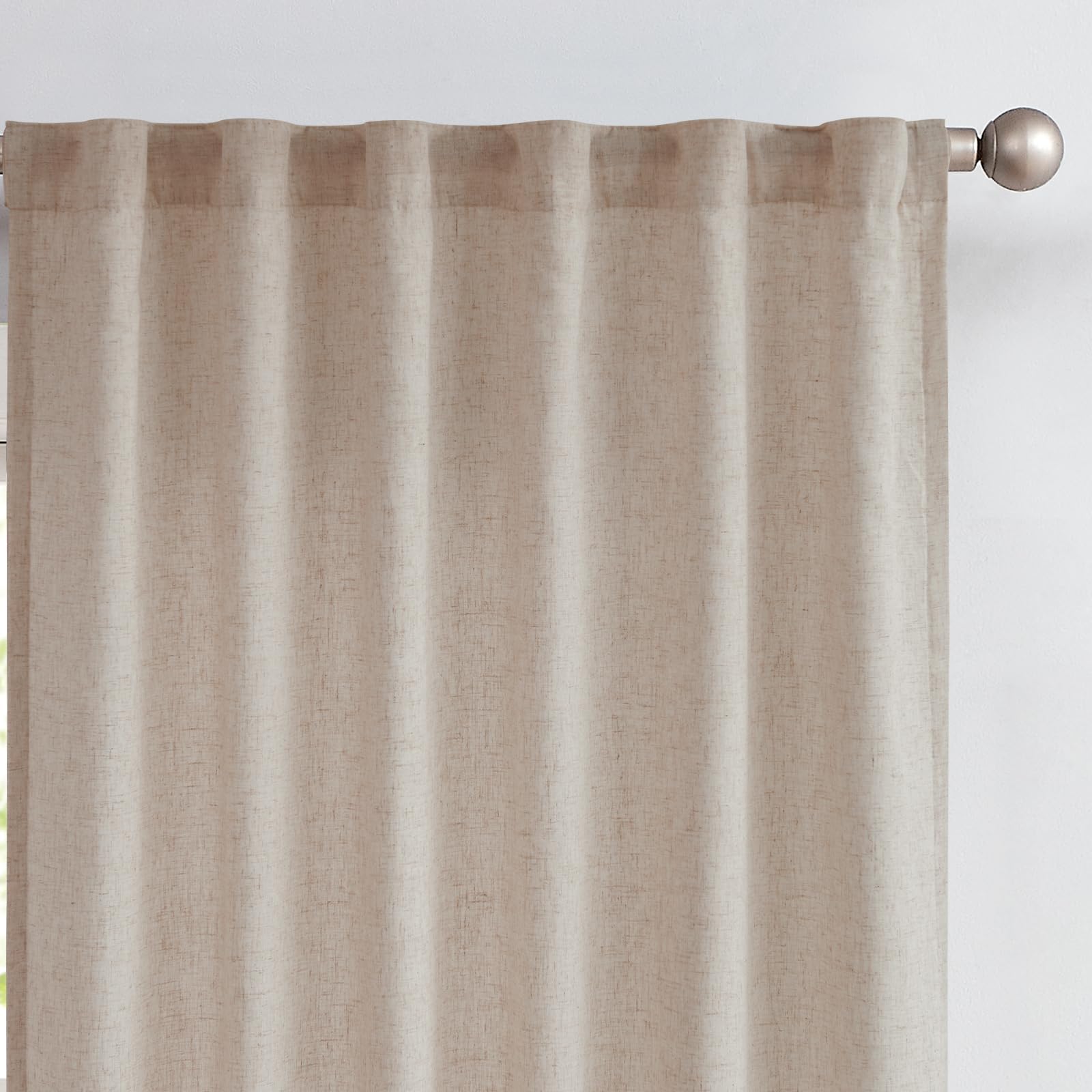 Linen Curtains for Living Room Bedroom 84 Inches Long Thick Linen Textured Beige Curtains Light Filtering Natural Semi Sheer Farmhouse Window Drapes, Country Rustic Drapes 2 Panels Back Tab/Rod Pocket
