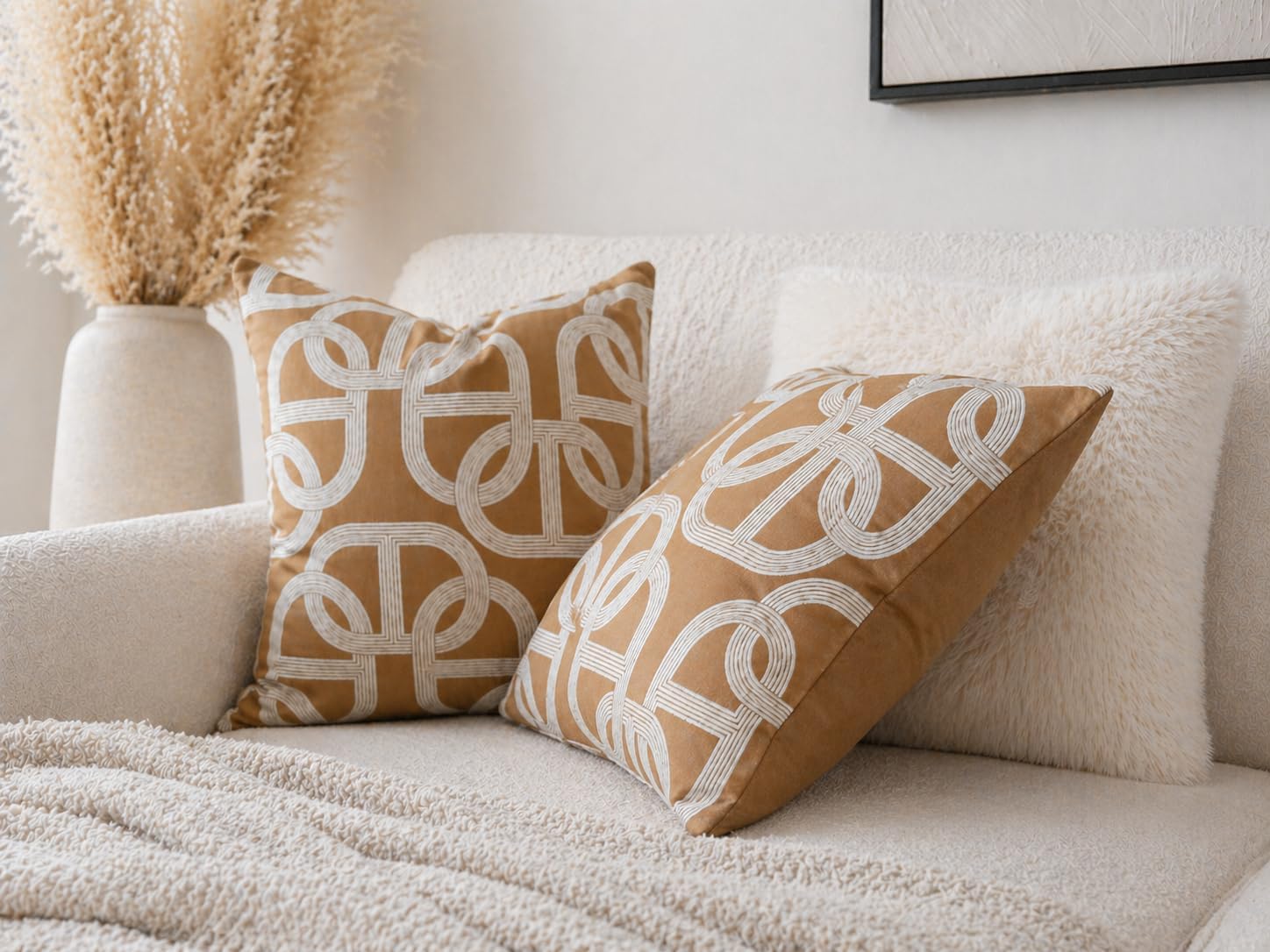 Premium Throw Pillow Covers – Jacquard Decorative Pillowcases with Modern Elegant Design for Couch, Sofa, Bed – Luxury Cushion Covers, Horse Brown (Set of 2, Brown 1, 18" x 18")