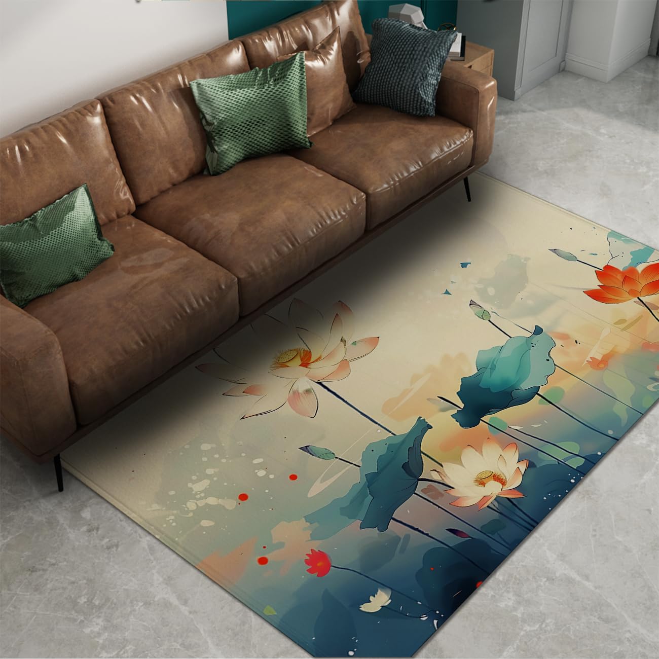 Abstract Line Area Rug 4×6ft, Foldable Stain Resistant Mat for Home & Office