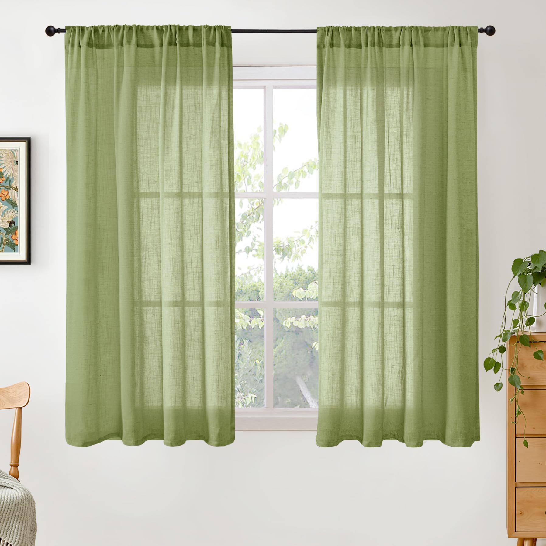 BGment 80 Inches Long Natural Linen Curtains 2 Panels Set - Burlap Light Filtering Window Drapes with Rod Pocket Semi Sheer for Farmhouse Bedroom Decor Rustic, 52 Inch Wide Each Panel