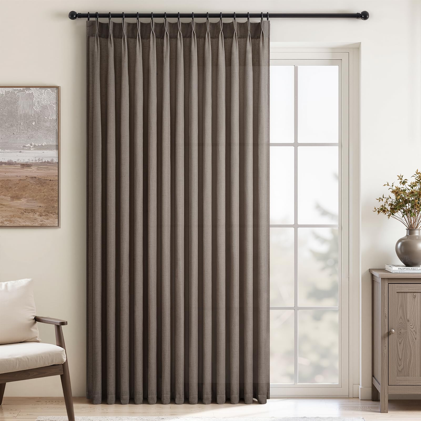 Topfinel 102 Inch Curtains 2 Panels Set,Two Packs Pinch Pleat Back Tab Linen Window Semi Sheer Privacy Thick Decorative Curtain Drapes for Living Room Bedroom,40x102 in Long,Ivory/Off White