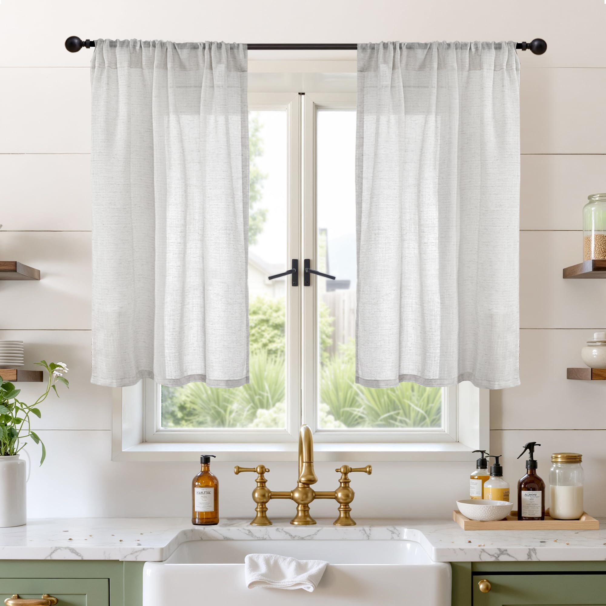 BGment 80 Inches Long Natural Linen Curtains 2 Panels Set - Burlap Light Filtering Window Drapes with Rod Pocket Semi Sheer for Farmhouse Bedroom Decor Rustic, 52 Inch Wide Each Panel