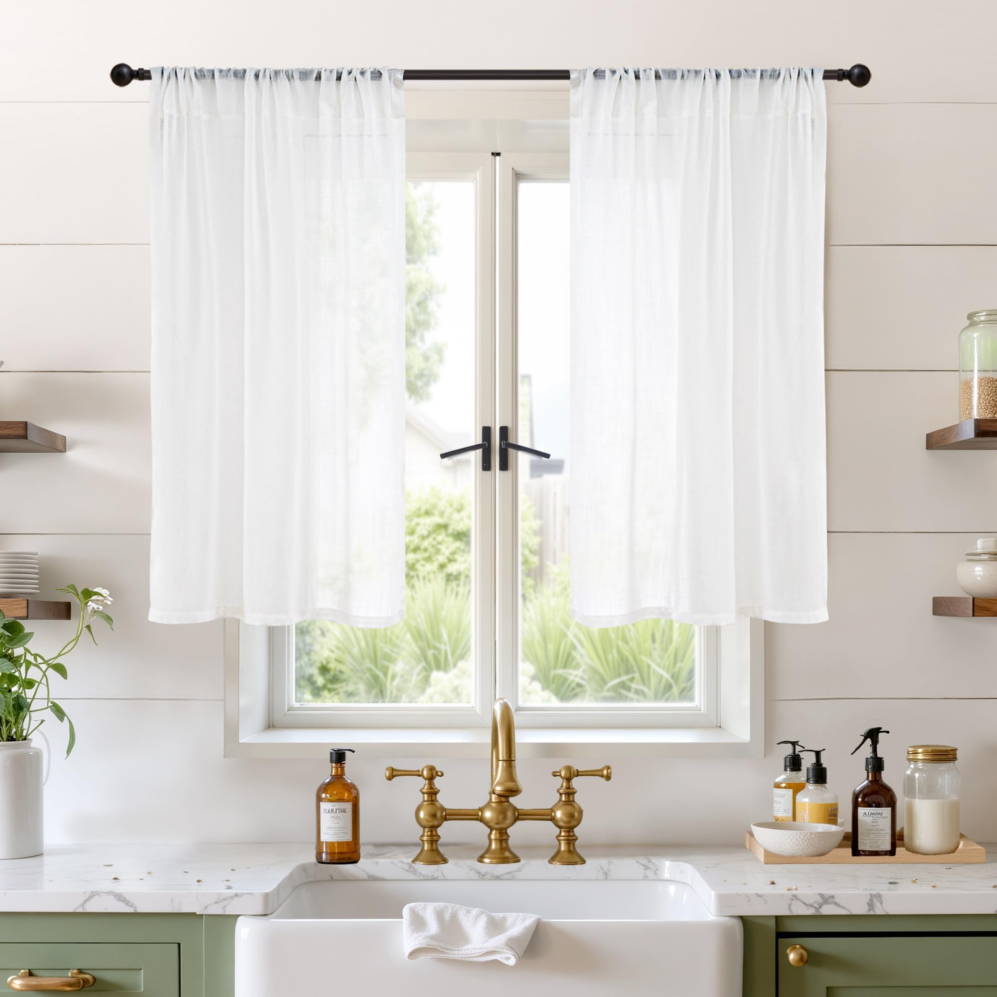 BGment 80 Inches Long Natural Linen Curtains 2 Panels Set - Burlap Light Filtering Window Drapes with Rod Pocket Semi Sheer for Farmhouse Bedroom Decor Rustic, 52 Inch Wide Each Panel