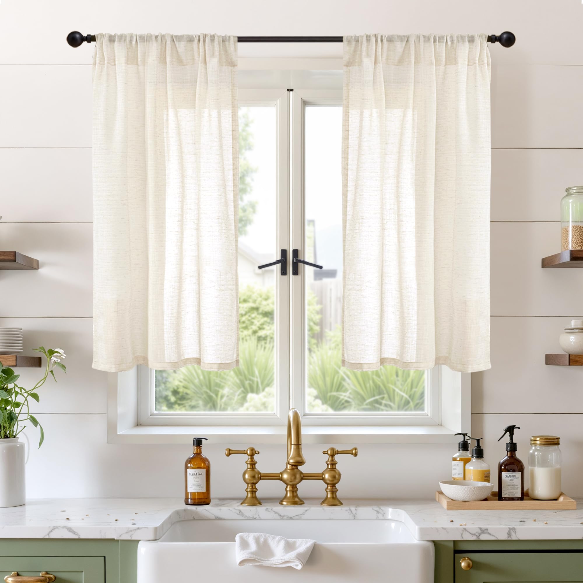 BGment 80 Inches Long Natural Linen Curtains 2 Panels Set - Burlap Light Filtering Window Drapes with Rod Pocket Semi Sheer for Farmhouse Bedroom Decor Rustic, 52 Inch Wide Each Panel