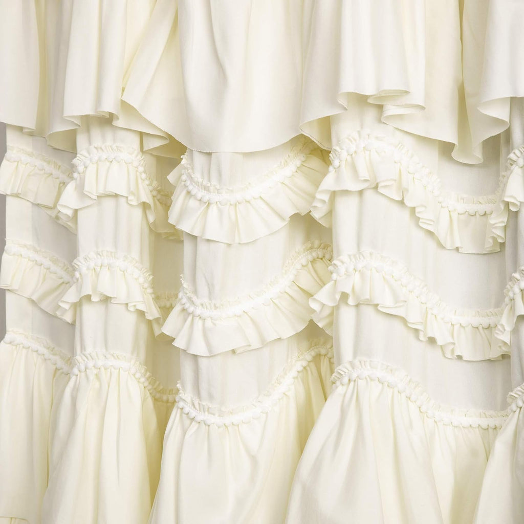 Lush Decor Kemmy Light Filtering Window Curtain Panel Single 52" W x 84" L Ivory - Drapes - Ruffled Curtains for Bedroom - Cream Curtains - Coquette Decor