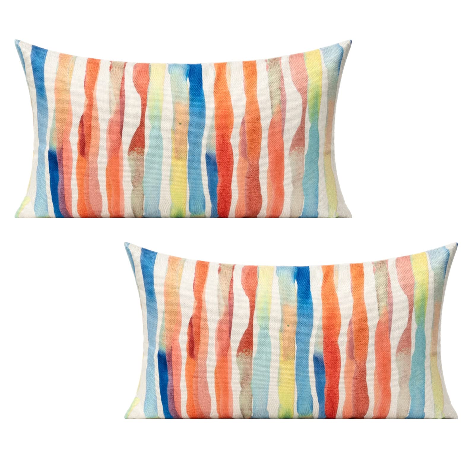 20x20 Colorful Abstract Modern Throw Pillow Covers Outdoor Couch Furniture Geometric Striped Square Decorative Patio Cushion Covers Home Décor for Bedroom Sofa Bench Porch Set of 4