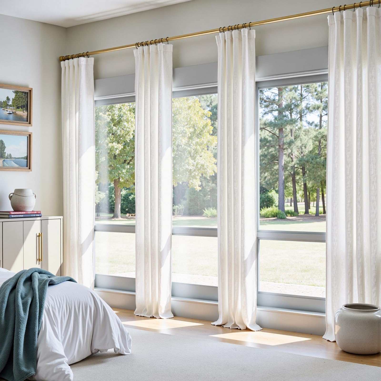 Linen Curtains for Living Room Bedroom 84 Inches Long Thick Linen Textured Beige Curtains Light Filtering Natural Semi Sheer Farmhouse Window Drapes, Country Rustic Drapes 2 Panels Back Tab/Rod Pocket