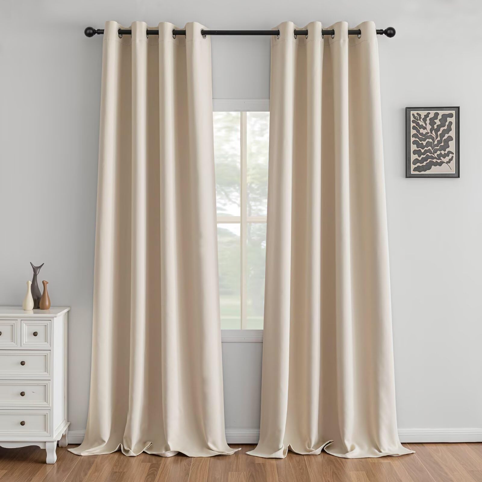 IGEMAEVE Cream Curtains 108 Inch Length 2 Panels Set, Light Filtering Curtains for Living Room 108 Inch Long, Grommet Energy Saving Semi Sheer Drapes for Bedroom Window(W52 x L108)