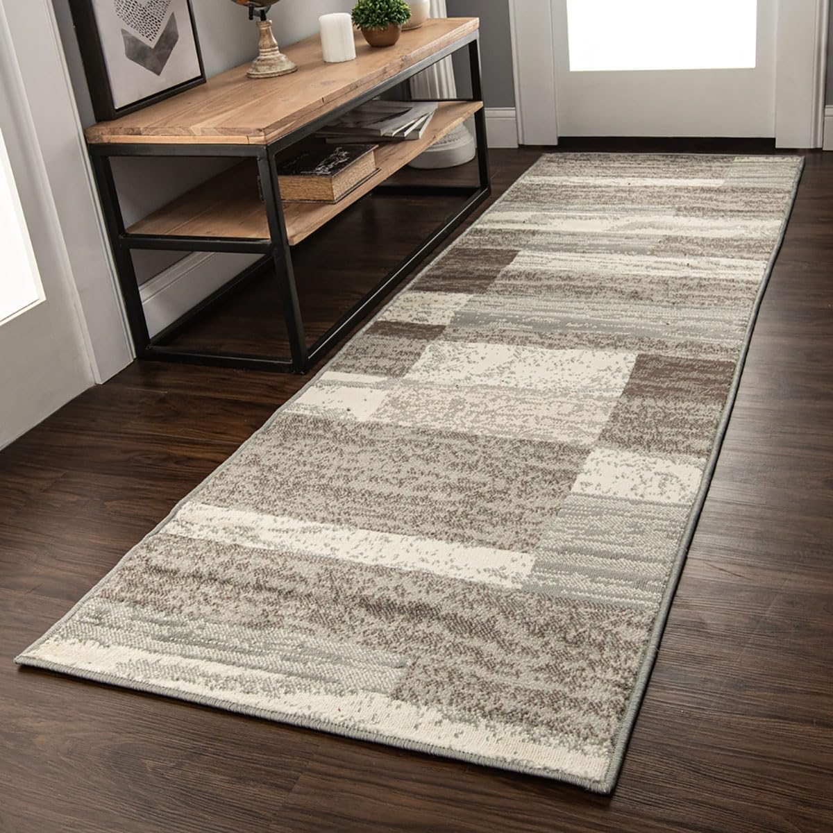 Superior Indoor Area Rug, Jute Backed, Modern Geometric Patchwork Floor Decor for Bedroom, Office, Living Room, Entryway, Kitchen, Hardwood Floors, Rockwood Collection, 3' x 5', Ivory-Beige