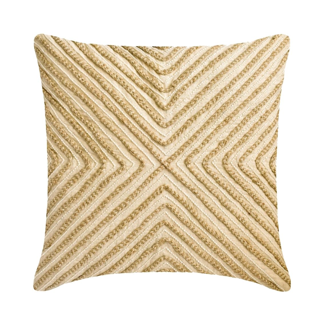 The HomeCentric Decorative Pillow Covers Beige Pack of 2, 20"x20" (50x50 cm) Linen Embroidery Cushion Covers for Sofa, Geometric Modern Style - Juliette