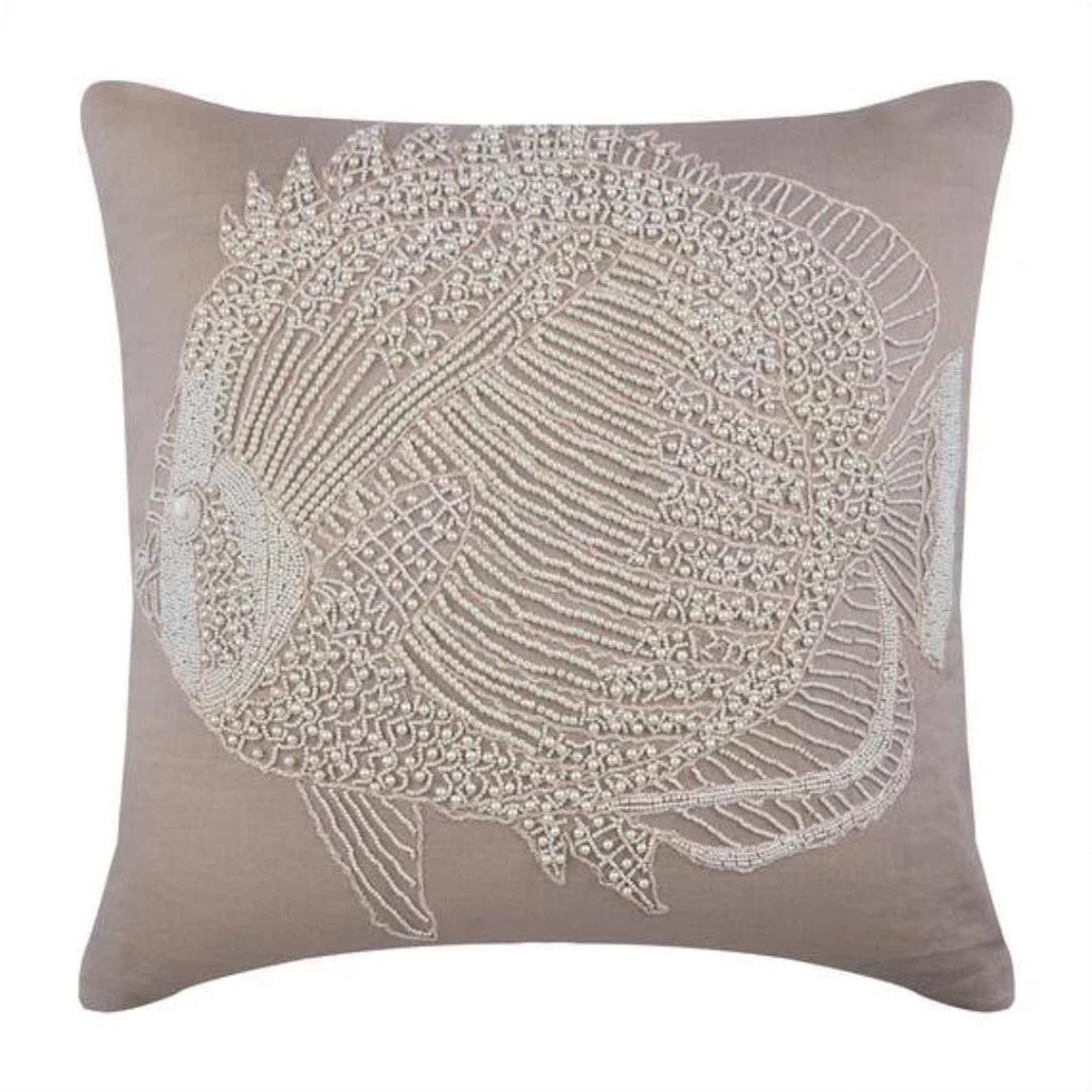 The HomeCentric Decorative Pillow Covers Beige Pack of 2, 20"x20" (50x50 cm) Linen Embroidery Cushion Covers for Sofa, Geometric Modern Style - Juliette