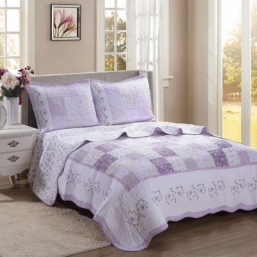 Khaki Red Farmhouse Patchwork Quilt Set, Queen Size 3-Piece Reversible Cotton Bedding