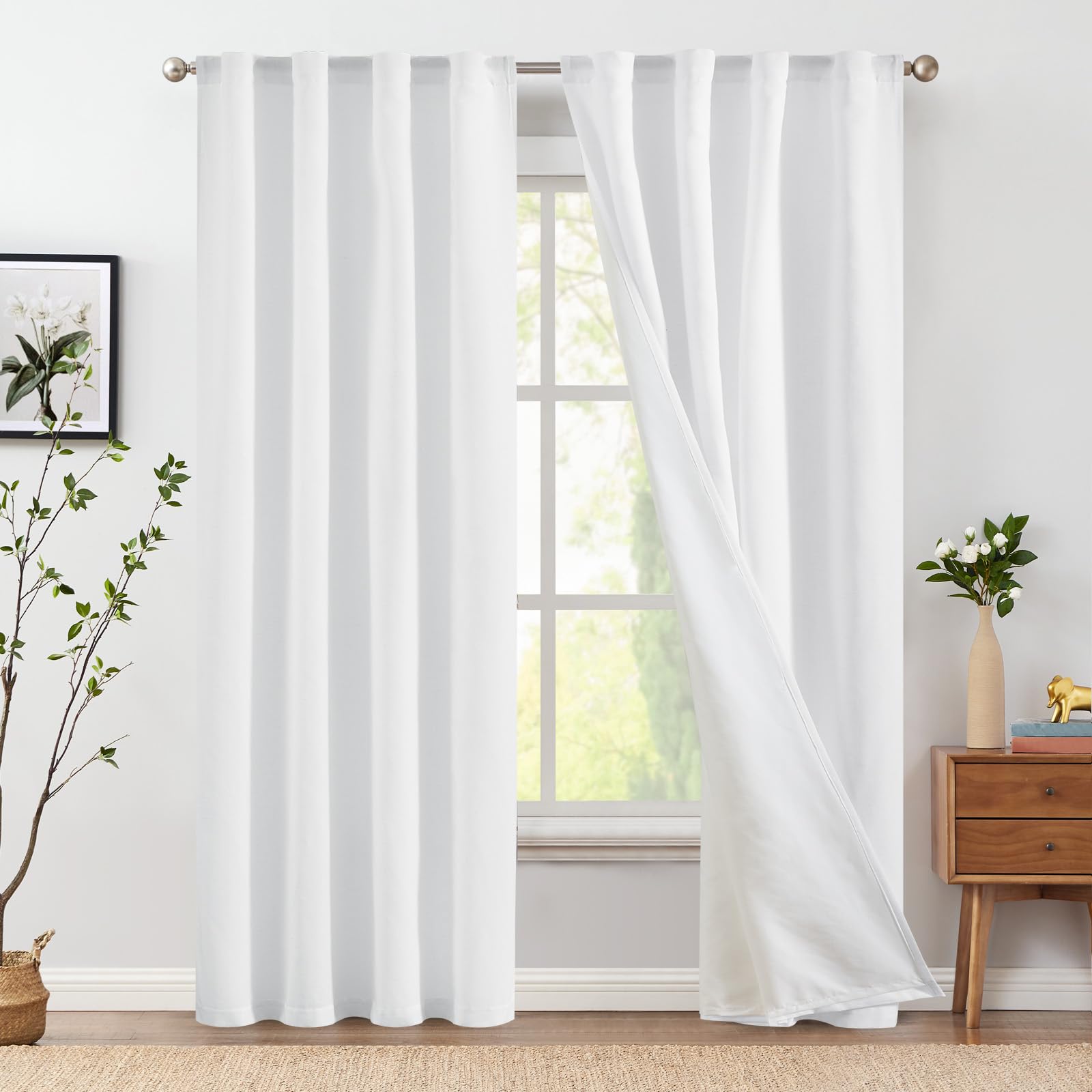 Linen Curtains for Living Room Bedroom 84 Inches Long Thick Linen Textured Beige Curtains Light Filtering Natural Semi Sheer Farmhouse Window Drapes, Country Rustic Drapes 2 Panels Back Tab/Rod Pocket
