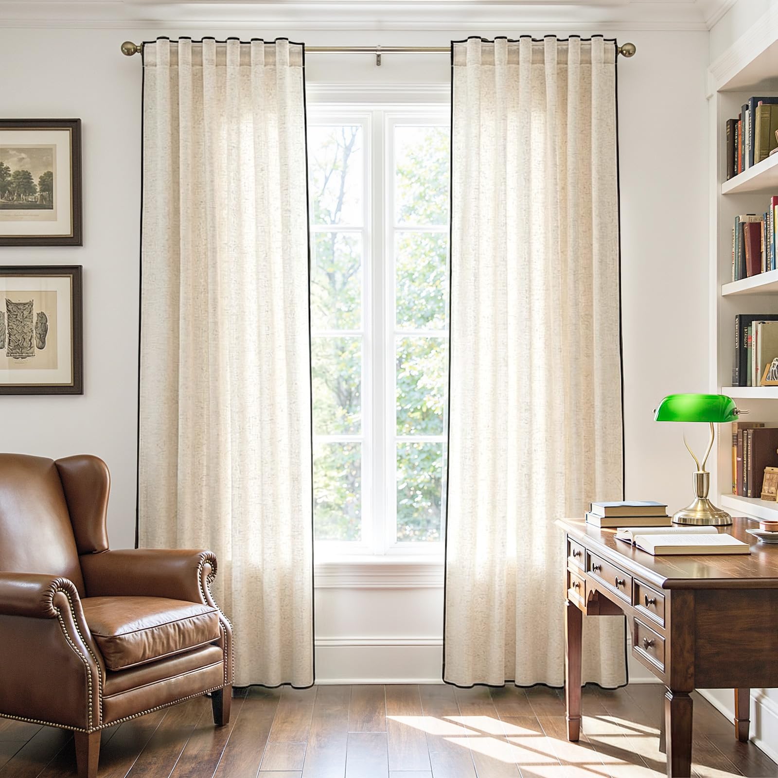 Linen Curtains for Living Room Bedroom 84 Inches Long Thick Linen Textured Beige Curtains Light Filtering Natural Semi Sheer Farmhouse Window Drapes, Country Rustic Drapes 2 Panels Back Tab/Rod Pocket