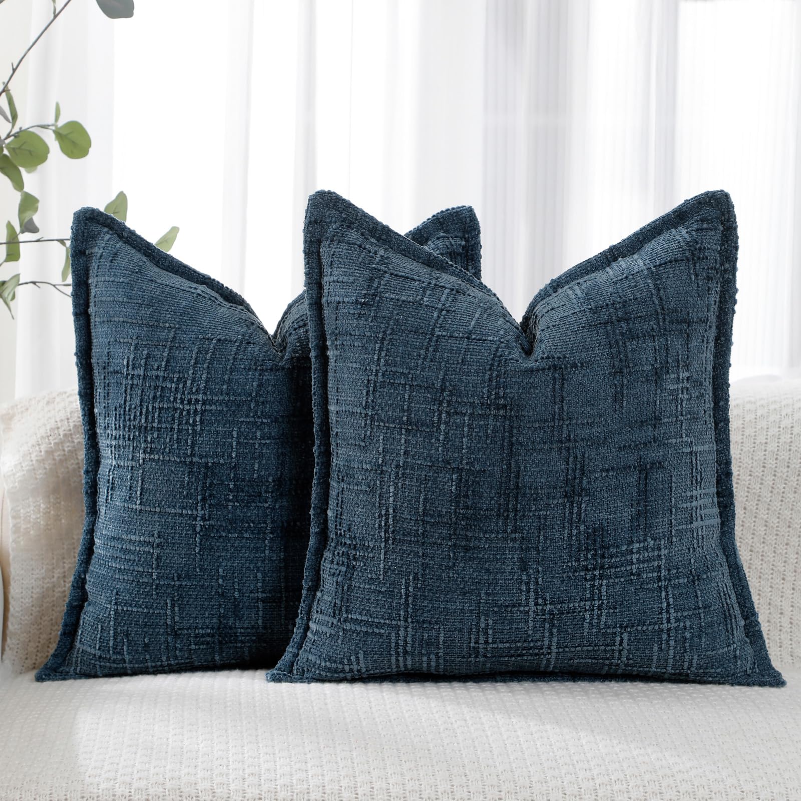 HPUK Decorative Throw Pillow Covers Set of 4 Geometric Design Linen Cushion Cover for Couch Sofa Living Room, 18"x18" inches, Chocolate