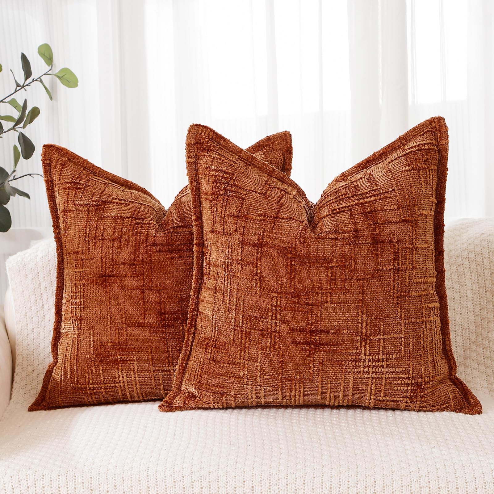 HPUK Decorative Throw Pillow Covers Set of 4 Geometric Design Linen Cushion Cover for Couch Sofa Living Room, 18"x18" inches, Golden Brown