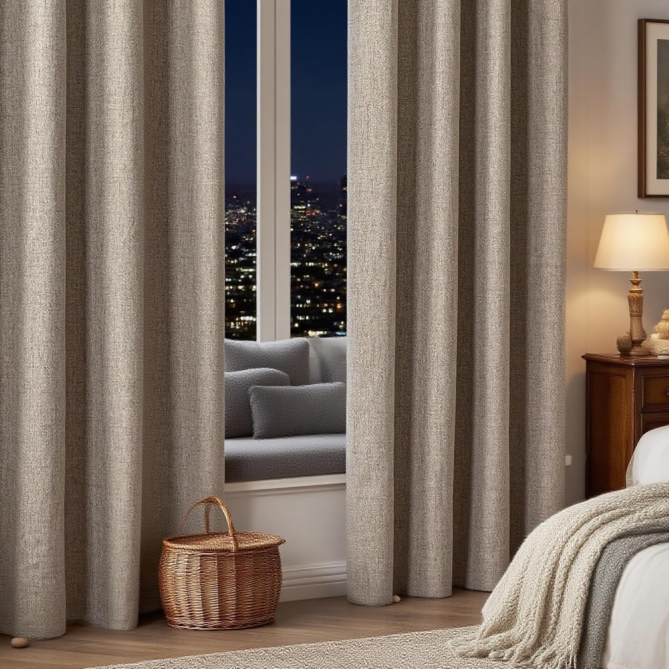 IGEMAEVE Cream Curtains 108 Inch Length 2 Panels Set, Light Filtering Curtains for Living Room 108 Inch Long, Grommet Energy Saving Semi Sheer Drapes for Bedroom Window(W52 x L108)