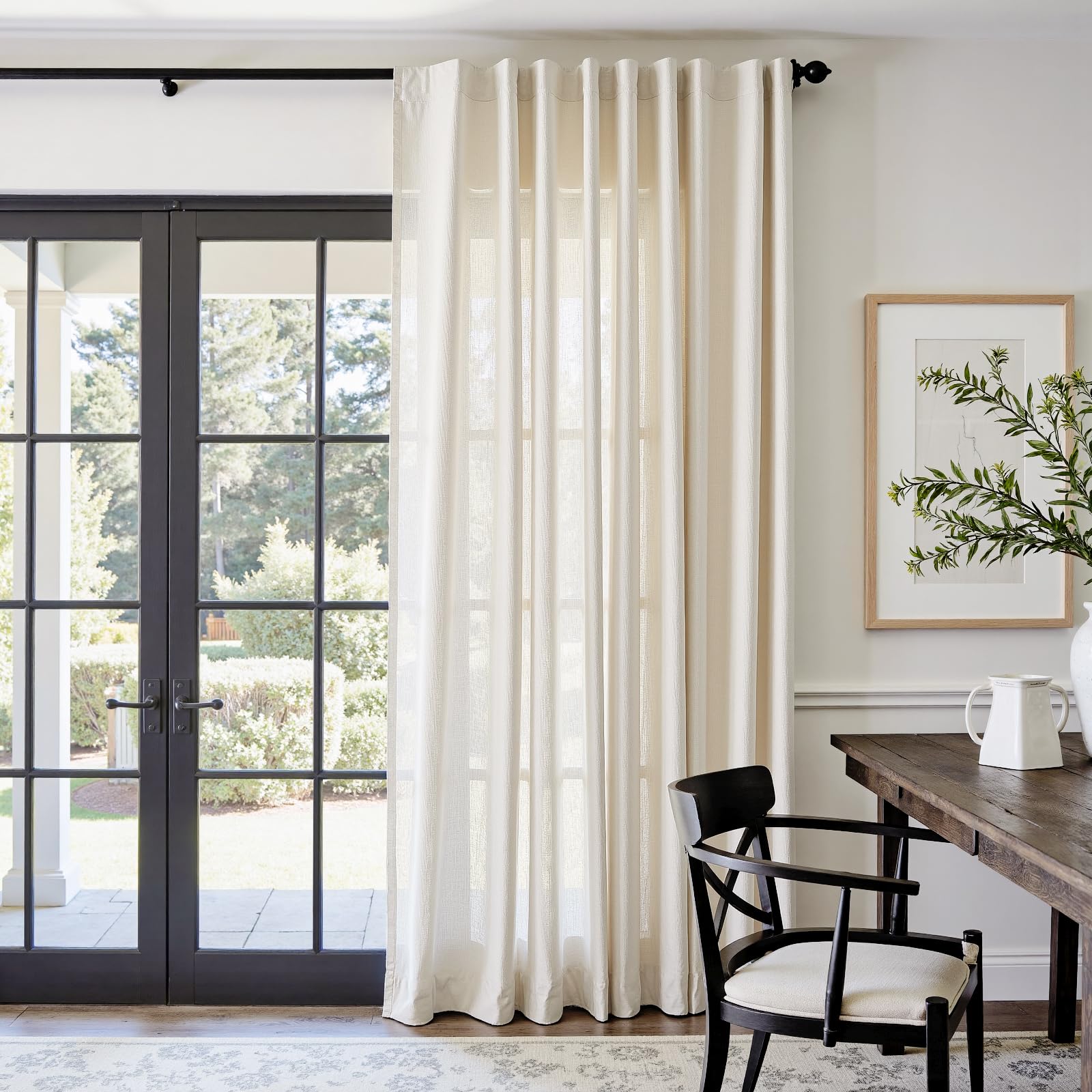 Linen Curtains for Living Room Bedroom 84 Inches Long Thick Linen Textured Beige Curtains Light Filtering Natural Semi Sheer Farmhouse Window Drapes, Country Rustic Drapes 2 Panels Back Tab/Rod Pocket