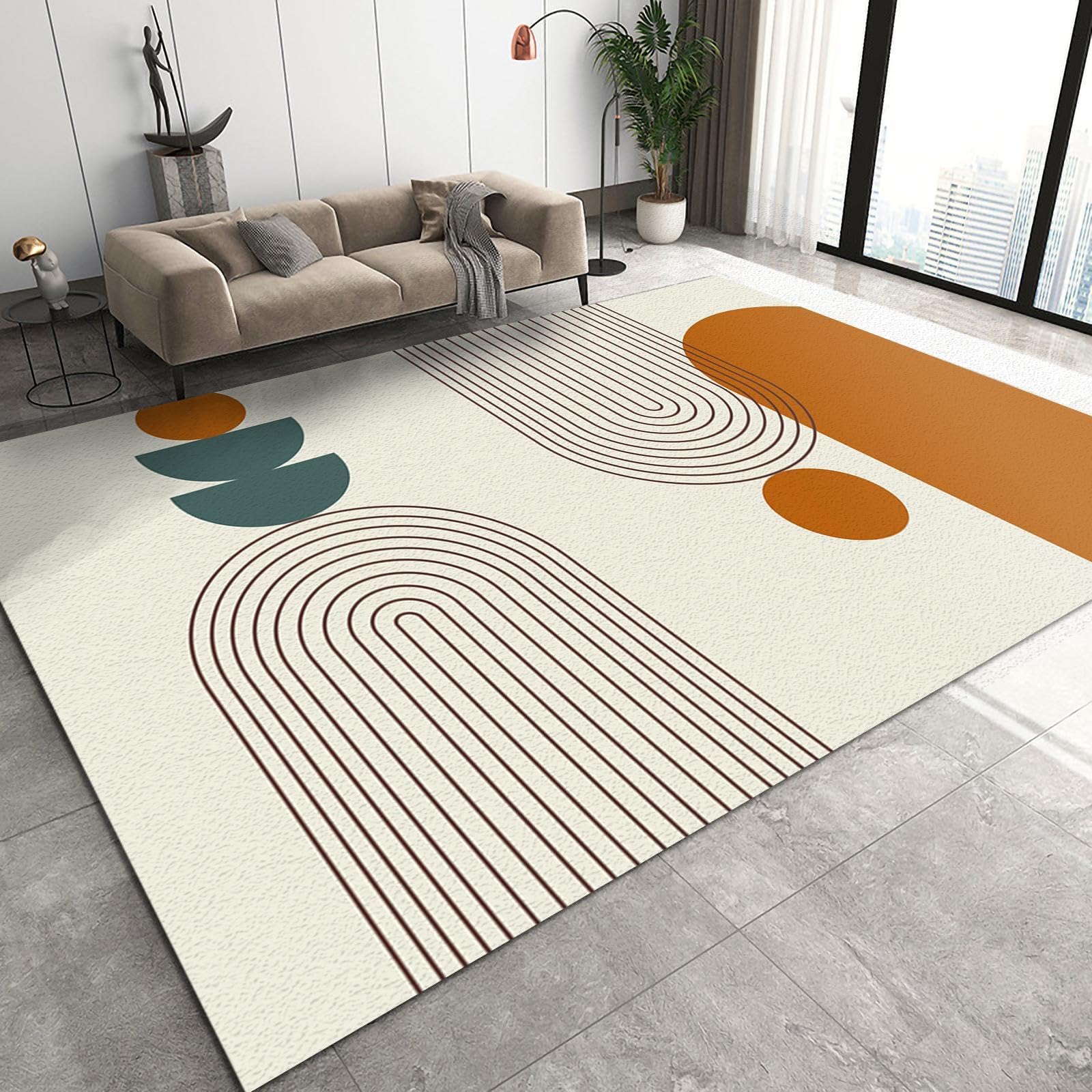 5x6 Area Rug Nordic Light Luxury Rugs for Bedroom, Emerald Green Pink Blue Gold Geometric Bedroom Rug Aesthetic Easy to Clean for Indoor Outdoor Hardwood Floors Home Decor
