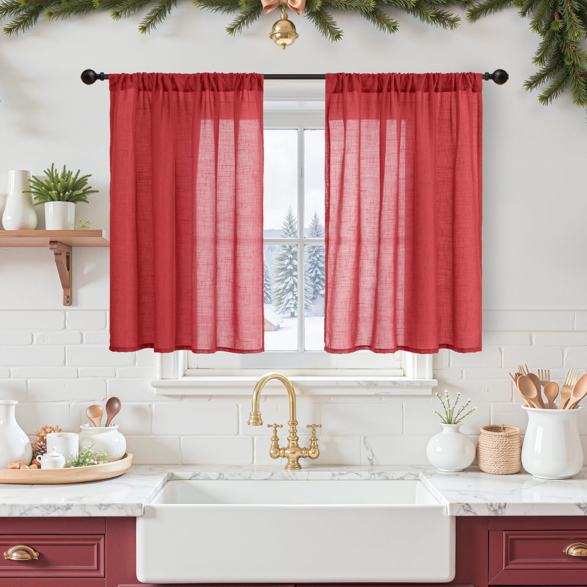 BGment 80 Inches Long Natural Linen Curtains 2 Panels Set - Burlap Light Filtering Window Drapes with Rod Pocket Semi Sheer for Farmhouse Bedroom Decor Rustic, 52 Inch Wide Each Panel
