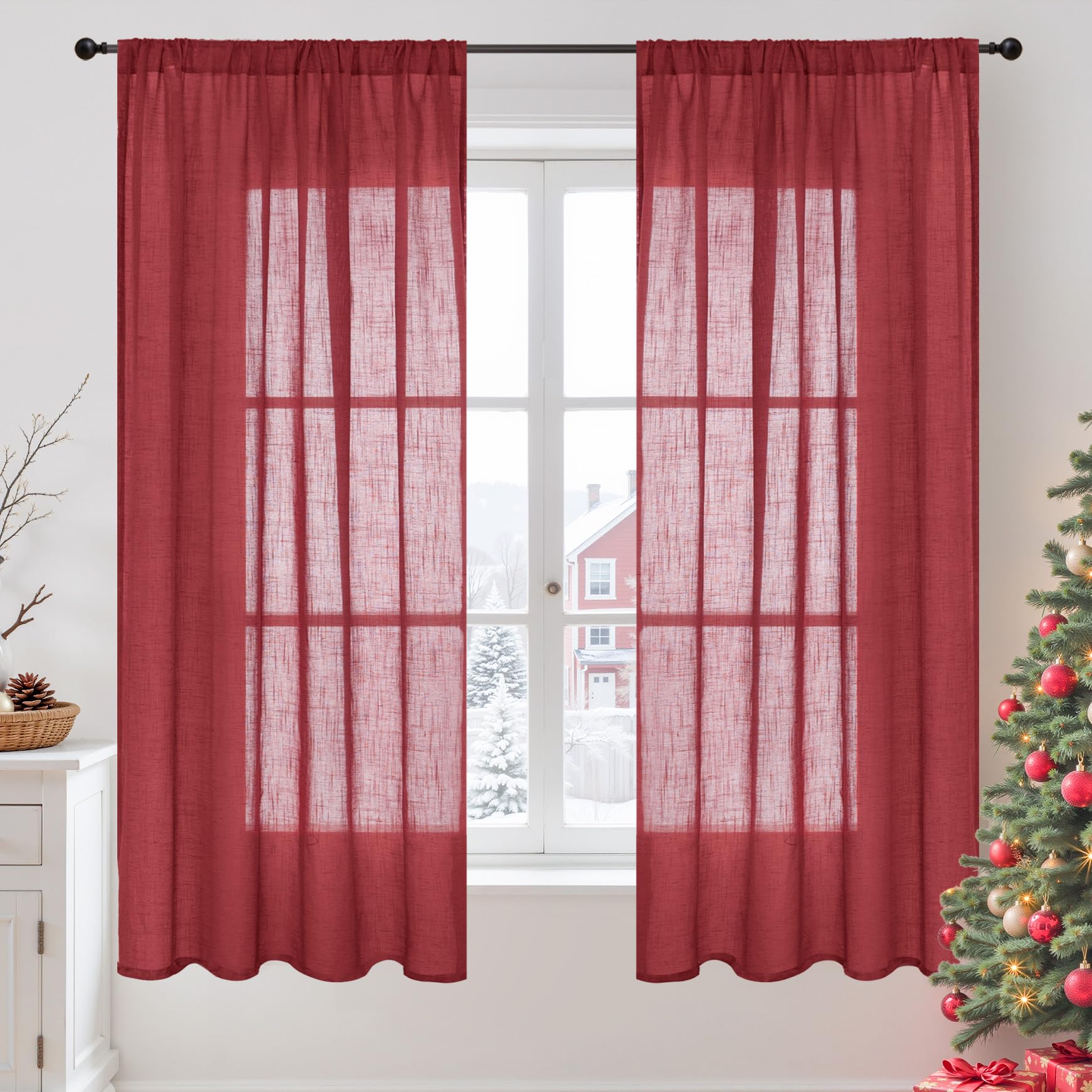 BGment 80 Inches Long Natural Linen Curtains 2 Panels Set - Burlap Light Filtering Window Drapes with Rod Pocket Semi Sheer for Farmhouse Bedroom Decor Rustic, 52 Inch Wide Each Panel