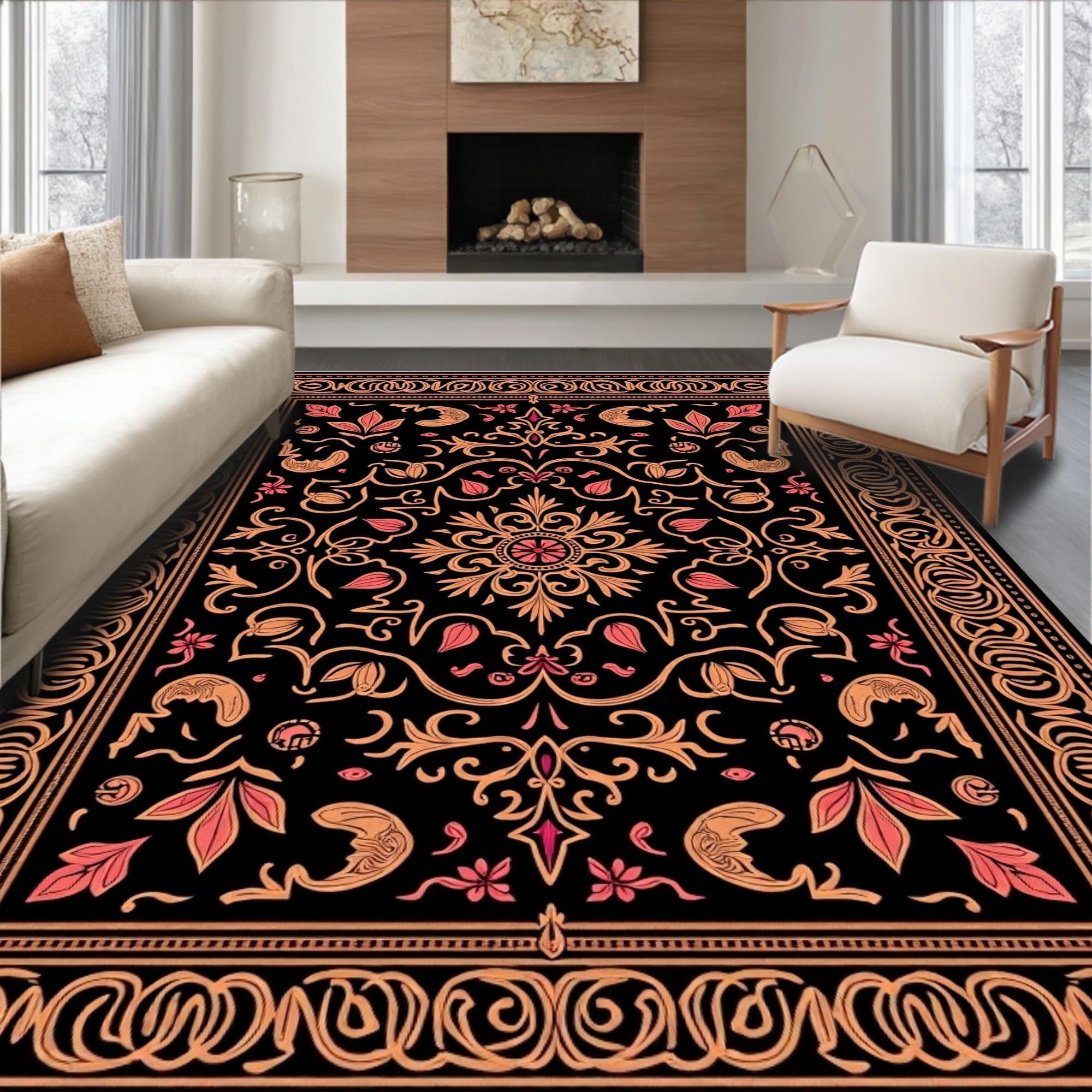 Gold 5x7 Flatwoven Area Rug, Crest Wave Design, Washable for Living Room Bedroom